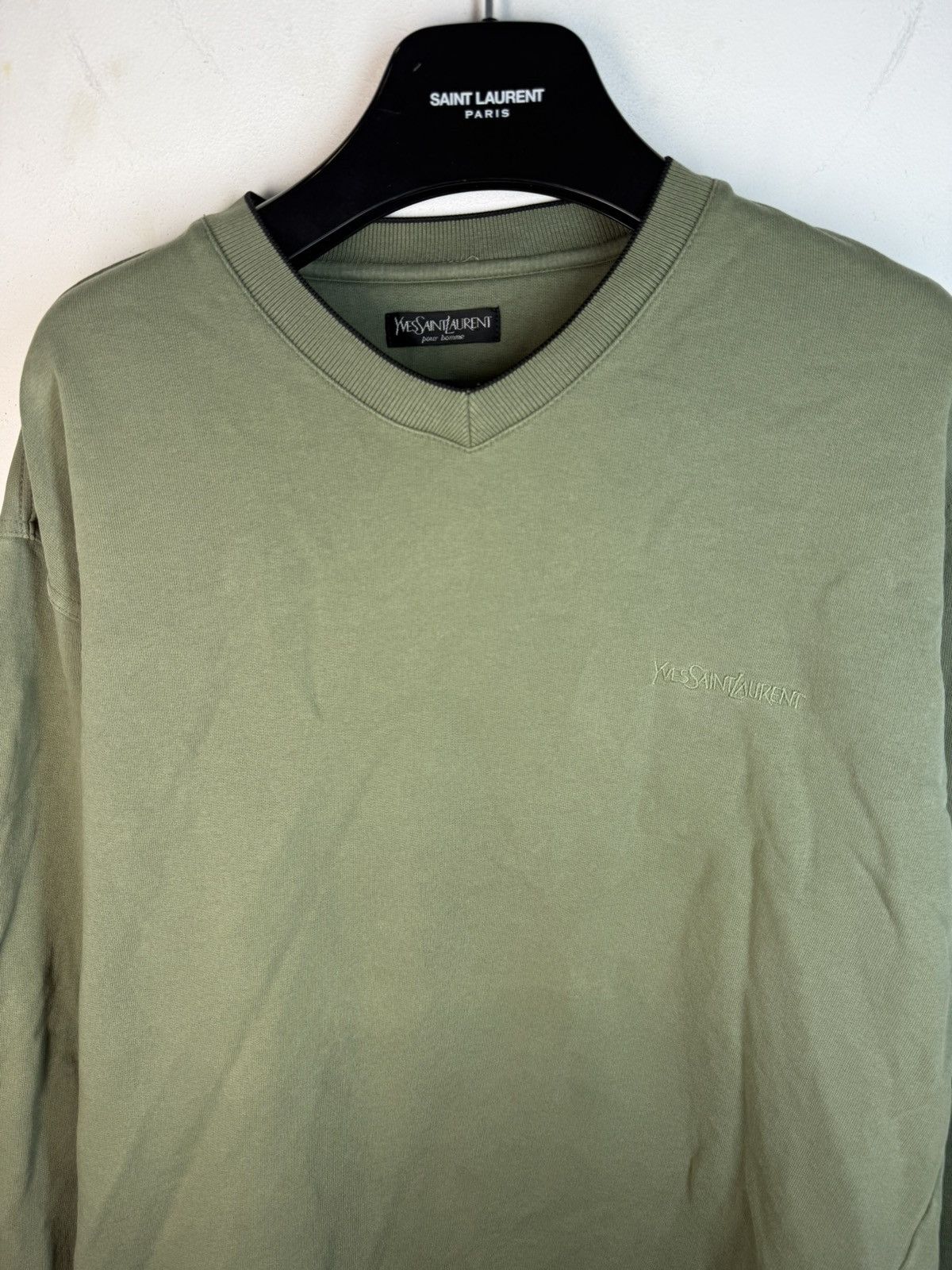 Yves Saint Laurent Green 90s YSL Sweatshirt V-Neck YSL Sweater Size US L / EU 52-54 / 3 - 16 Thumbnail