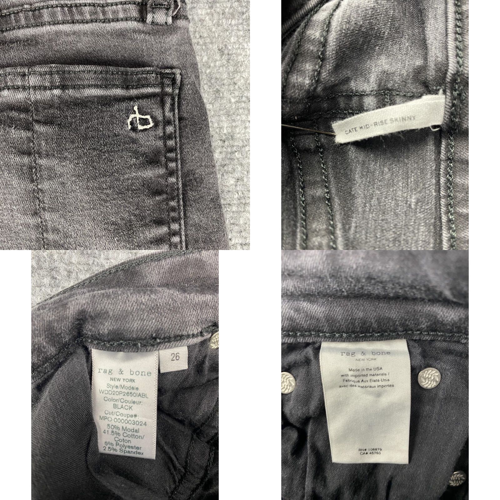 Rag & Bone rag & bone Jeans Womens 26 Black Cate Mid-Rise Skinny Stretch Made in USA Denim Size 26" / US 2 / IT 38 - 8 Thumbnail