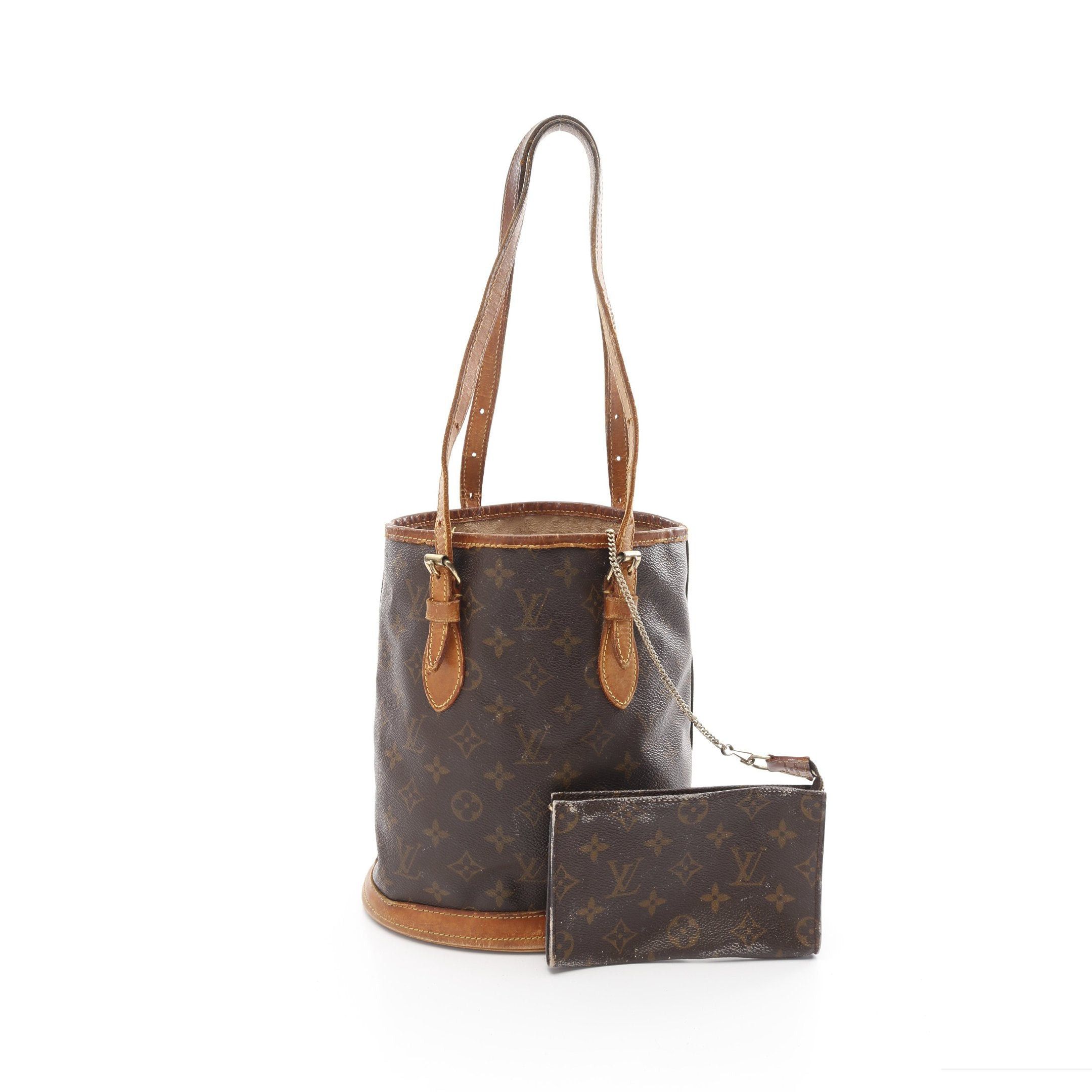 Louis Vuitton Bucket Pm Monogram Handbag Leather Brown
