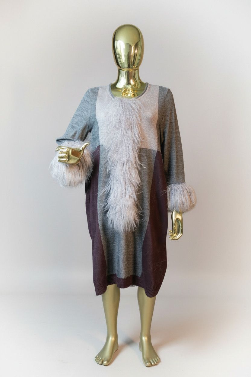 Custom-made Long sweater (wool) with real Mongolian fur