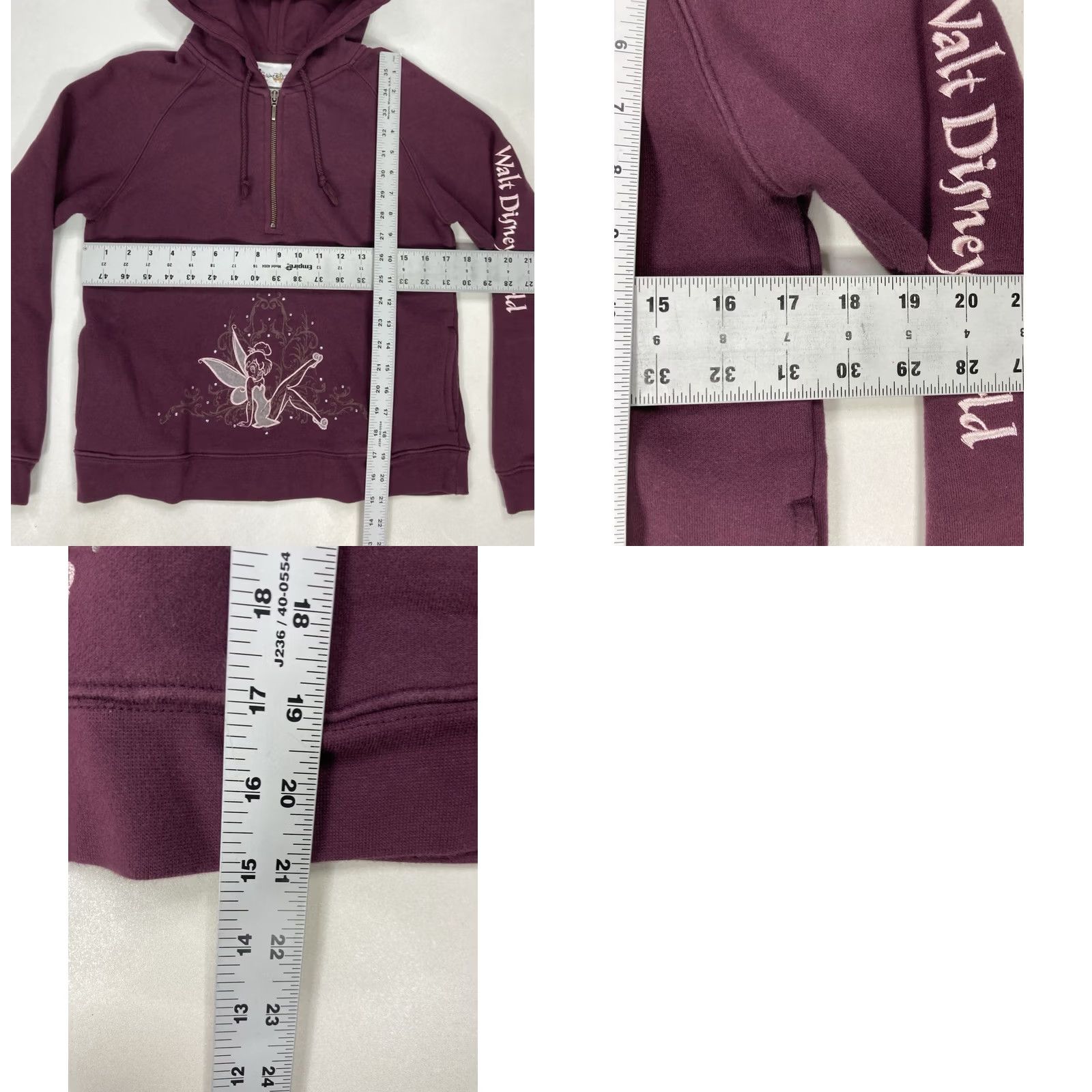 Disney VINTAGE Disney Tinker Bell 1/4 Zip Hoodie Women Small Burgundy Rhinestone VTG Shirt Size S / US 4 / IT 40 - 8 Thumbnail