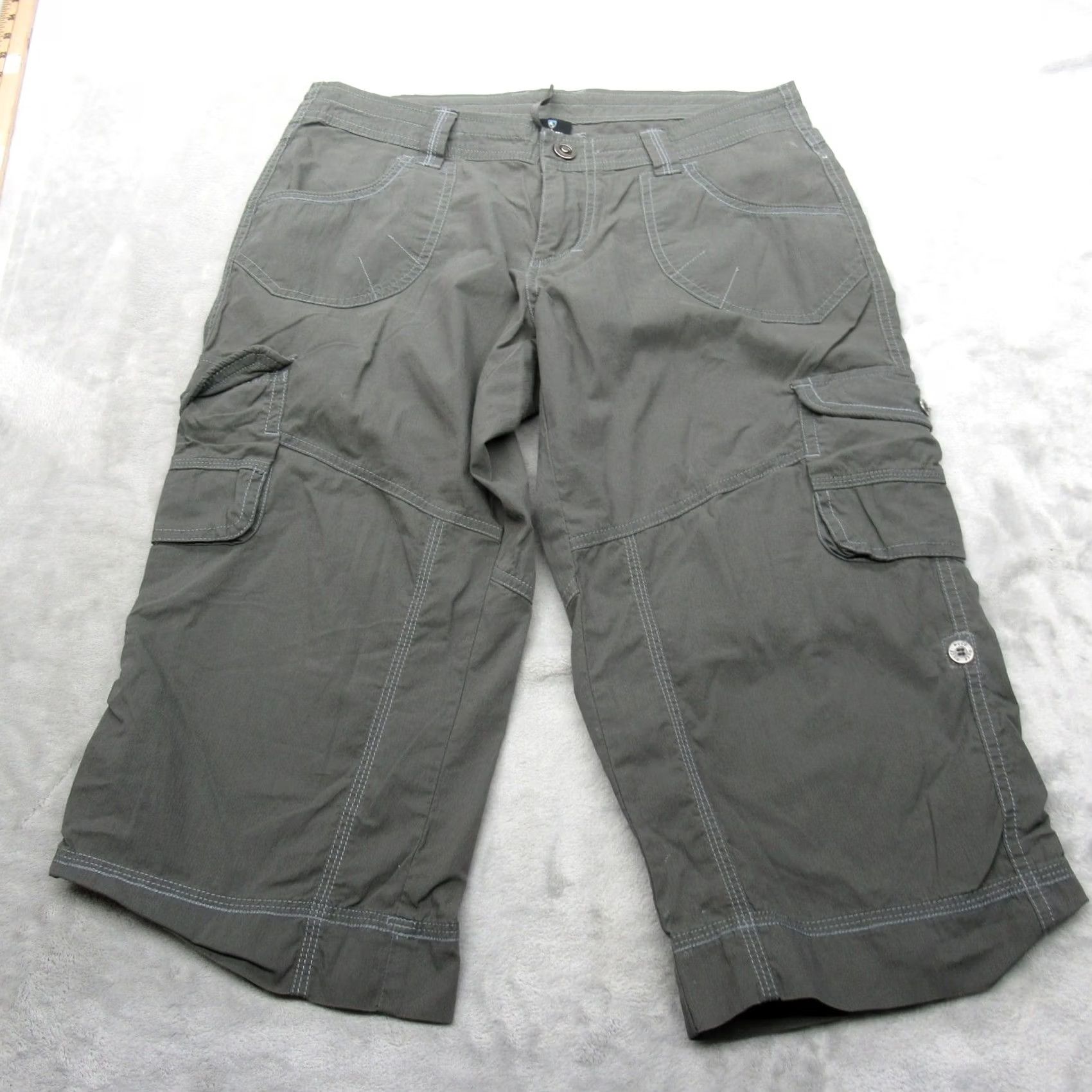 Vintage Kuhl Pants Womens Green Roll-Up Lightweight Stretch Cargo Kontra Capri 32x19 Size 30" / US 8 / IT 44 - 3 Thumbnail