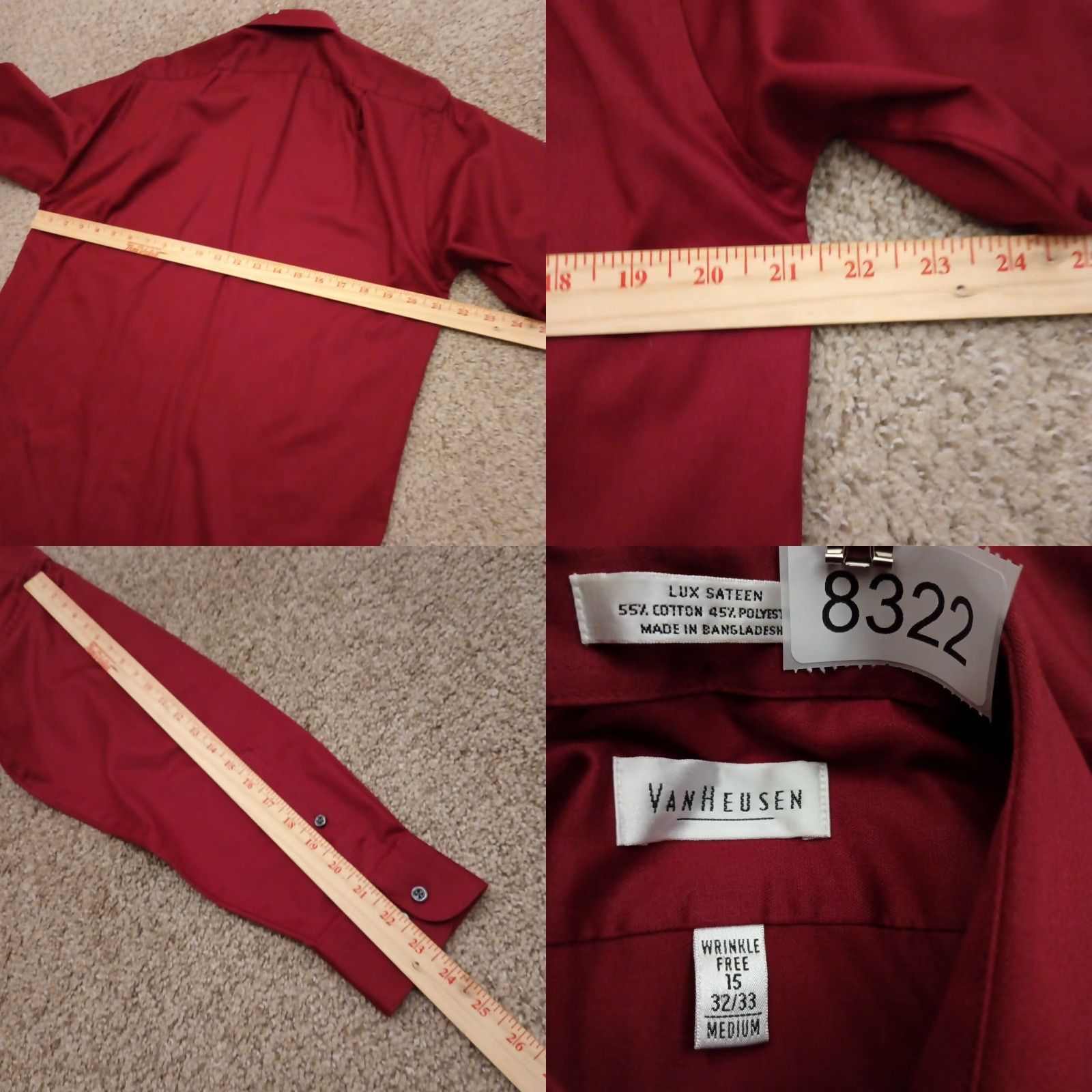 Van Heusen Van Heusen Shirt Mens Medium Red Striped Long Sleeve Button Up Cotton Blend Size US M / EU 48-50 / 2 - 8 Thumbnail
