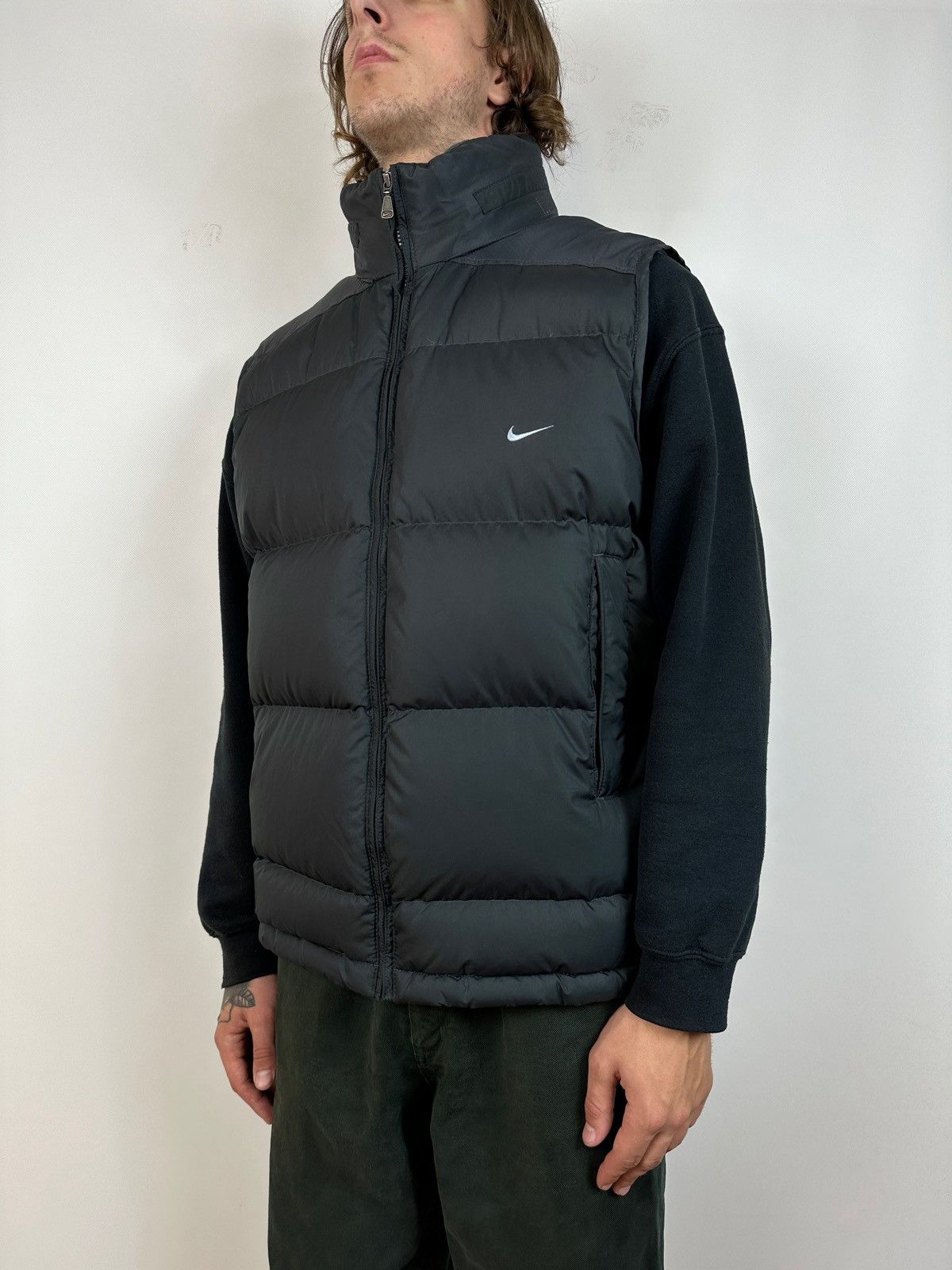 00s NIKE down vest hoody 00s Vintage Nike Grey Down Puffer Vest