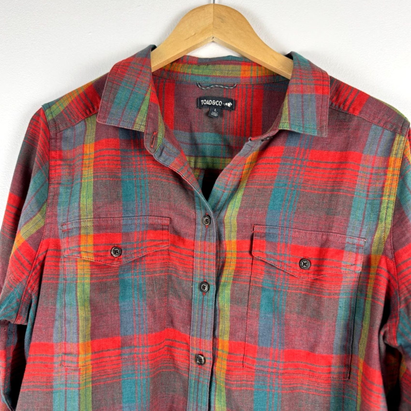 Toad&Co Toad&Co Re-Form Flannel Shirt Long Sleeve Button Down Plaid Red Multicolor Womens Large Size L / US 10 / IT 46 - 7 Thumbnail