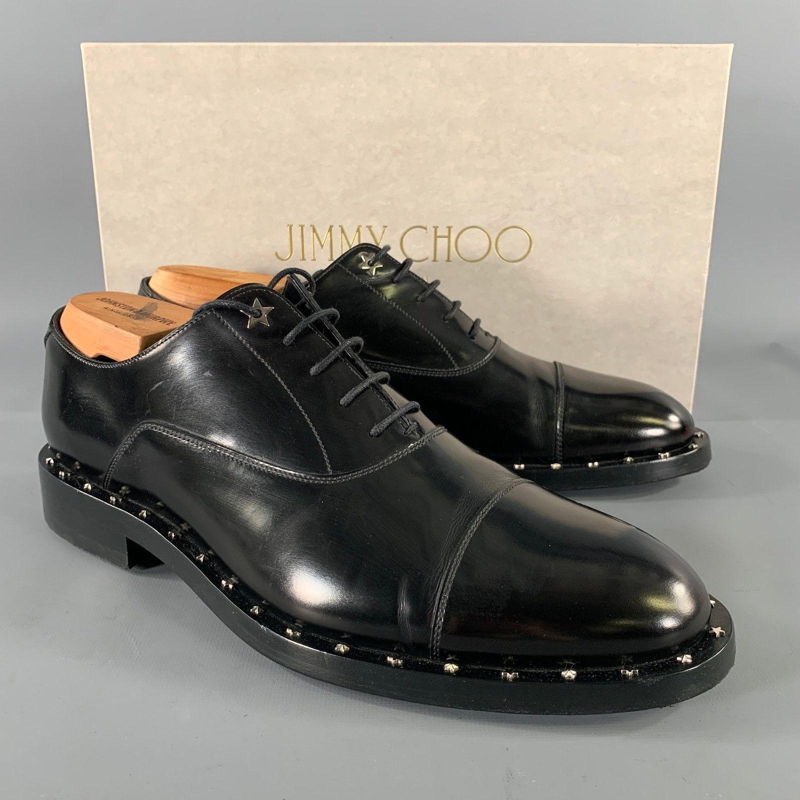 Jimmy Choo Size 8 Black Studded Leather Cap Toe Lace Up Shoes Size US 8 / EU 41 - 9 Thumbnail