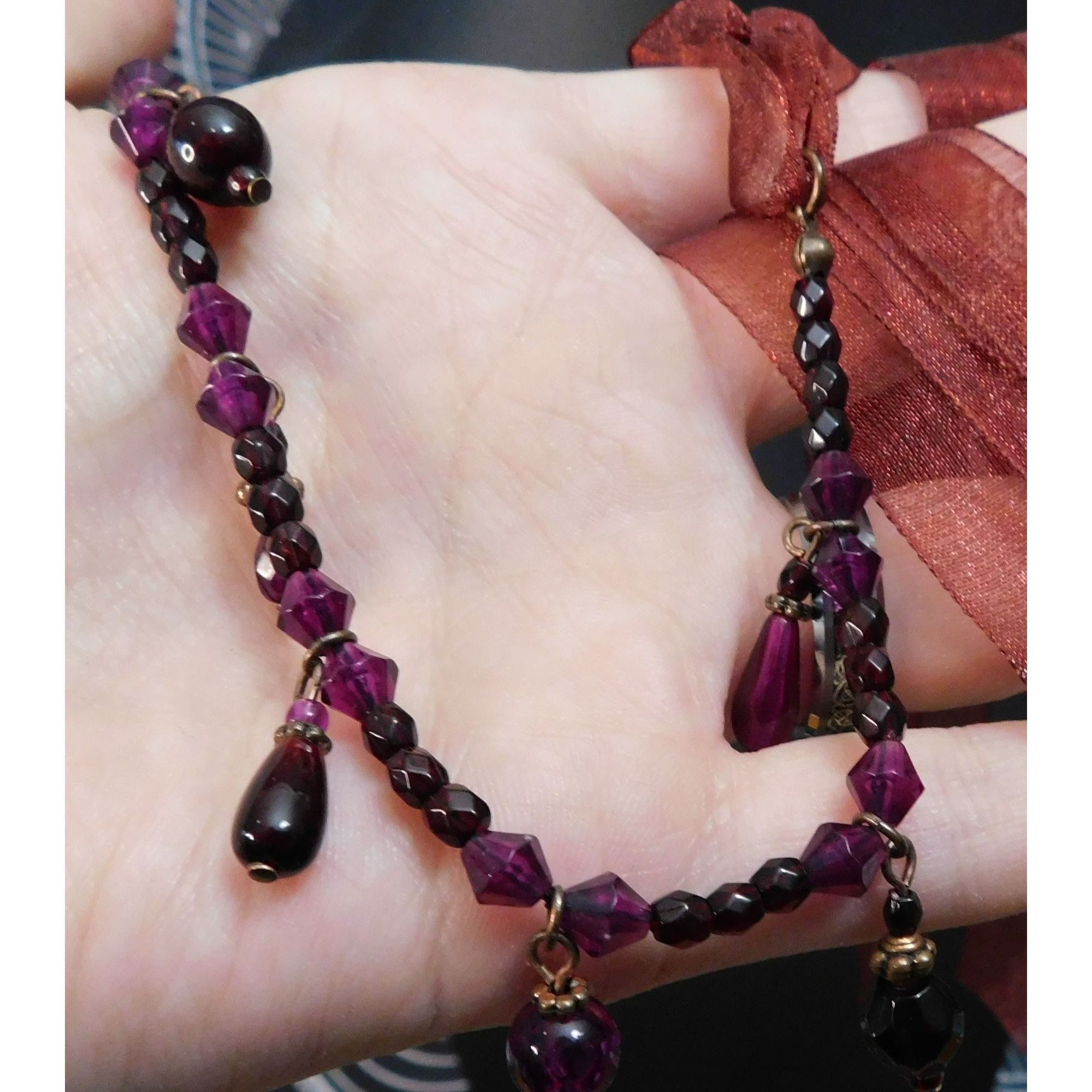 Handmade Handmade Gothic Red And Purple Tie On Beaded Necklace Size ONE SIZE - 3 Thumbnail