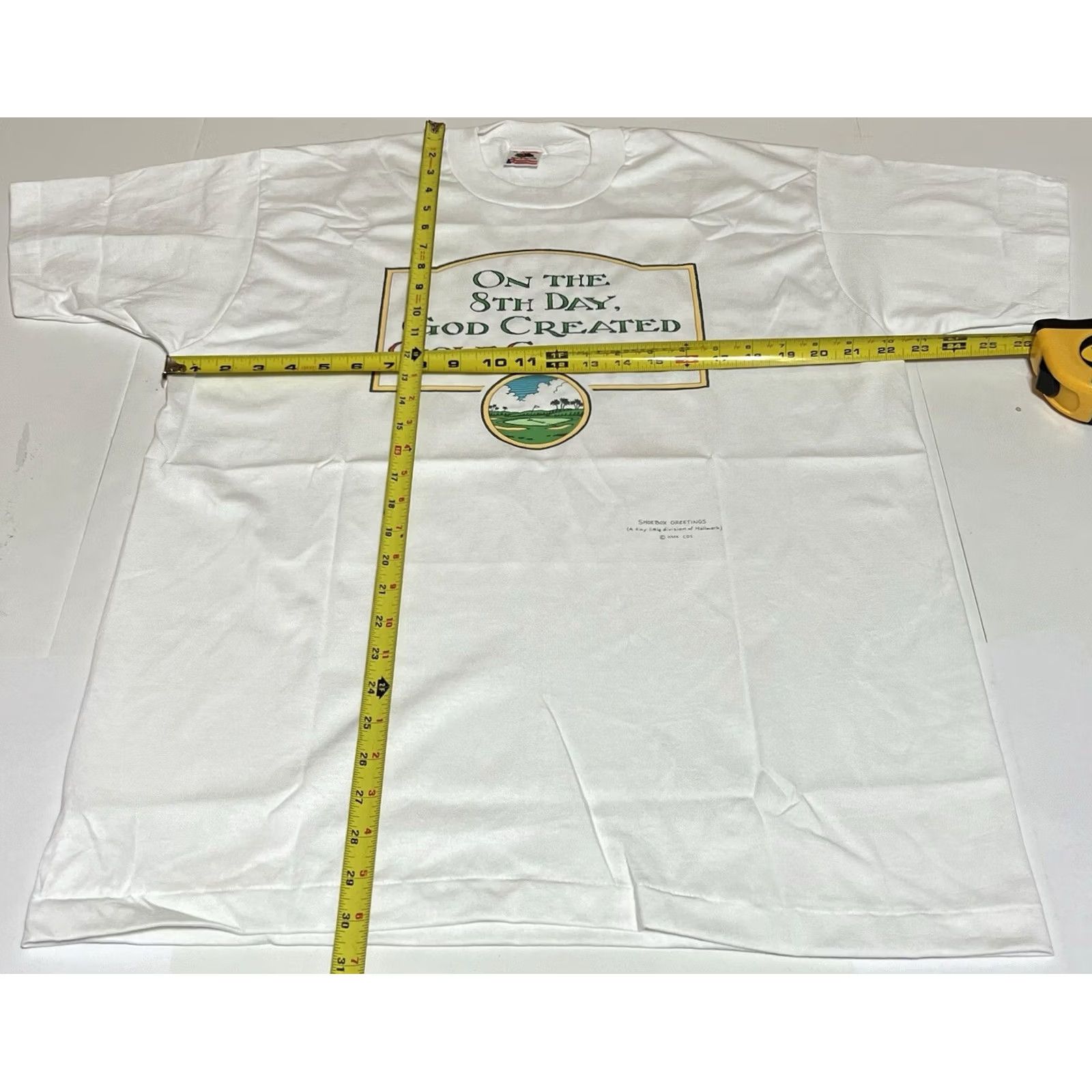 Fruit Of The Loom VINTAGE Fruit of the Loom T-Shirt Mens XL White Short Sleeve Crew Neck Funny 90s Single Stitch Shoebox On The 8th Day God Created Golf Size US XL / EU 56 / 4 - 4 Thumbnail