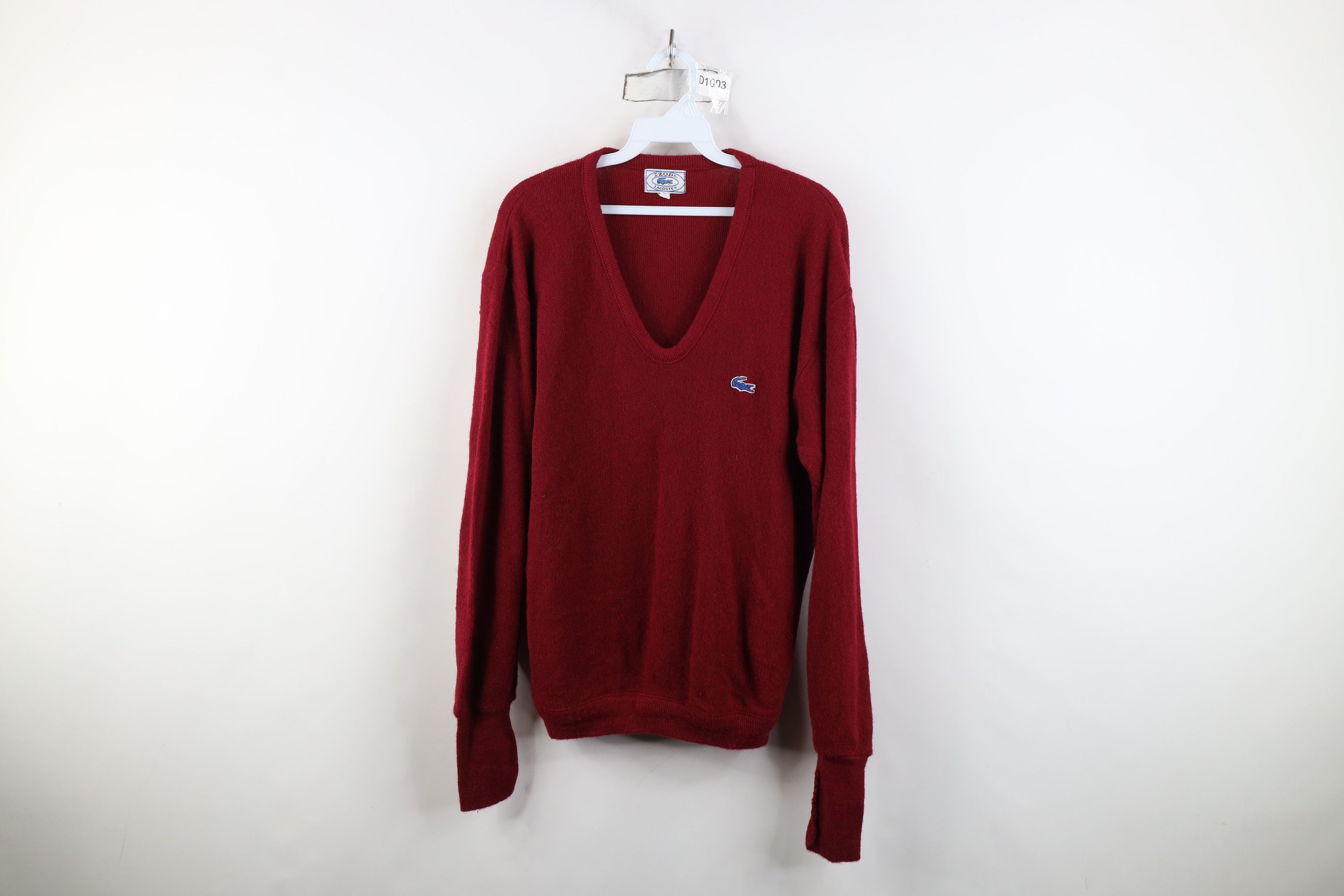 Lacoste Vintage 70s 80s Izod Lacoste Logo V-Neck Sweater Red USA Size US L / EU 52-54 / 3 - 1 Thumbnail