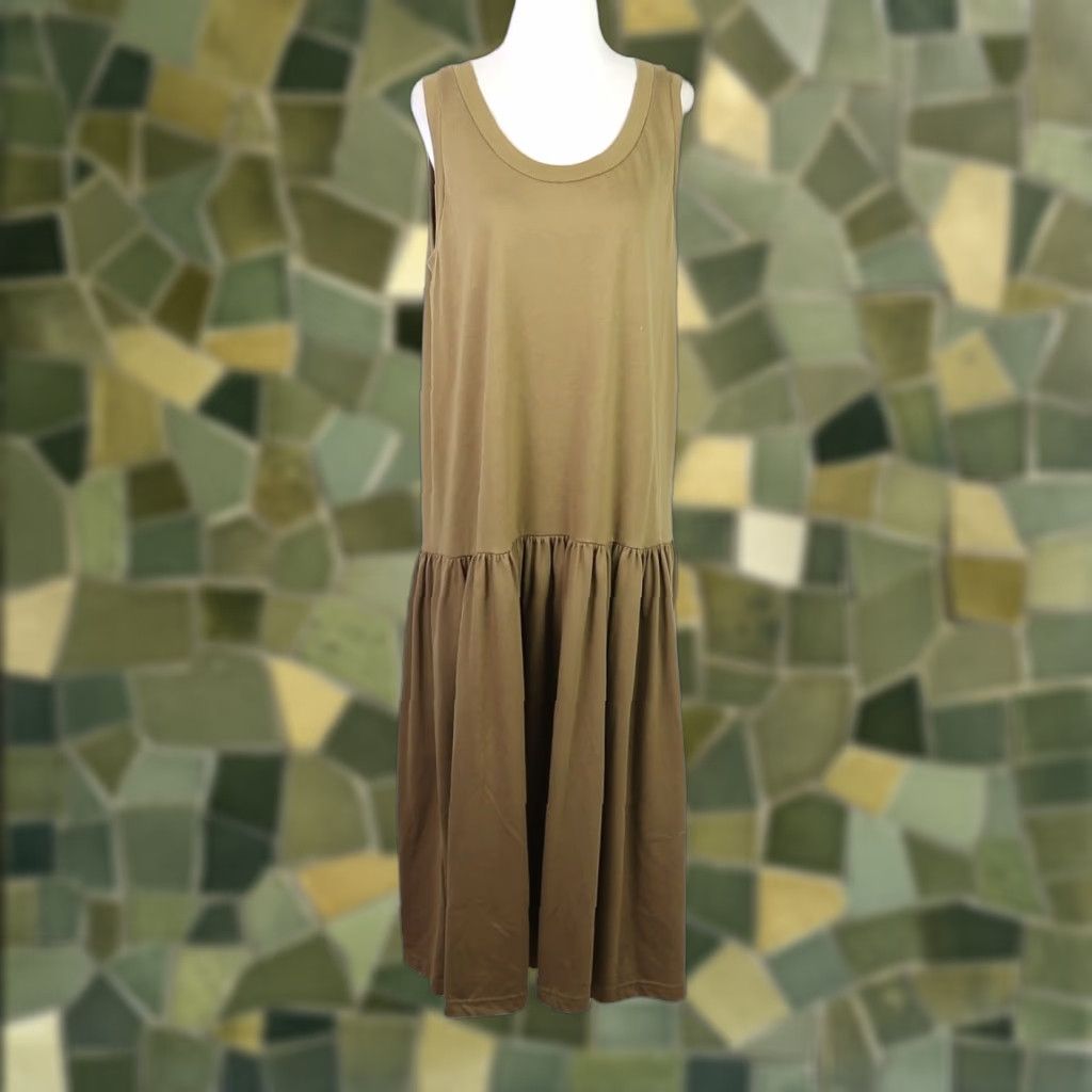 VINTAGE 90s Just My Style olive green drop waist tank midi dress 1X