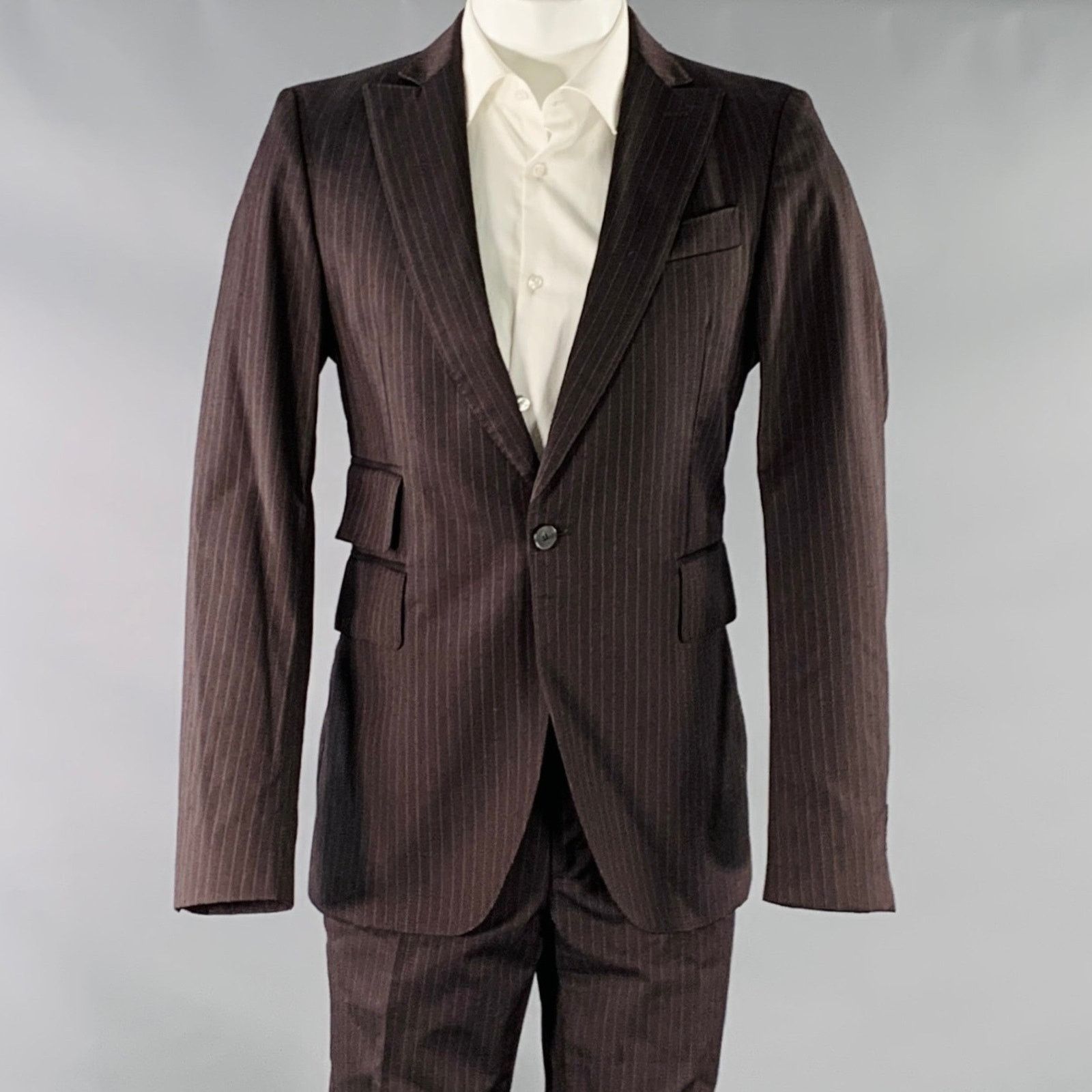 Costume National Size 38 Brown Grey Pinstripe Wool Single Button Suit Size 38R - 3 Thumbnail