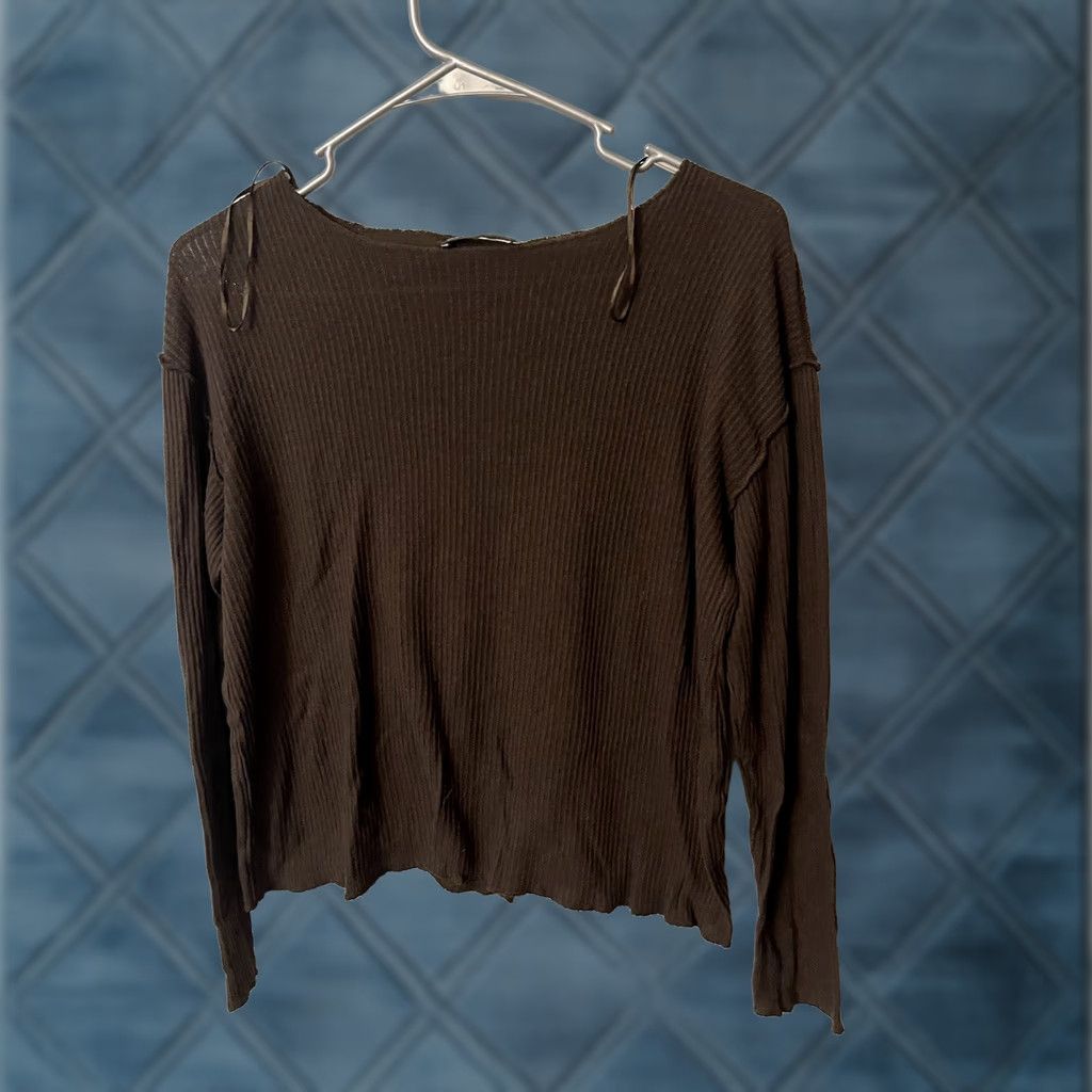 Zara Zara Solid Womens Knit Long Sleeve Brown Small Blouse Size S / US 4 / IT 40 - 1 Thumbnail