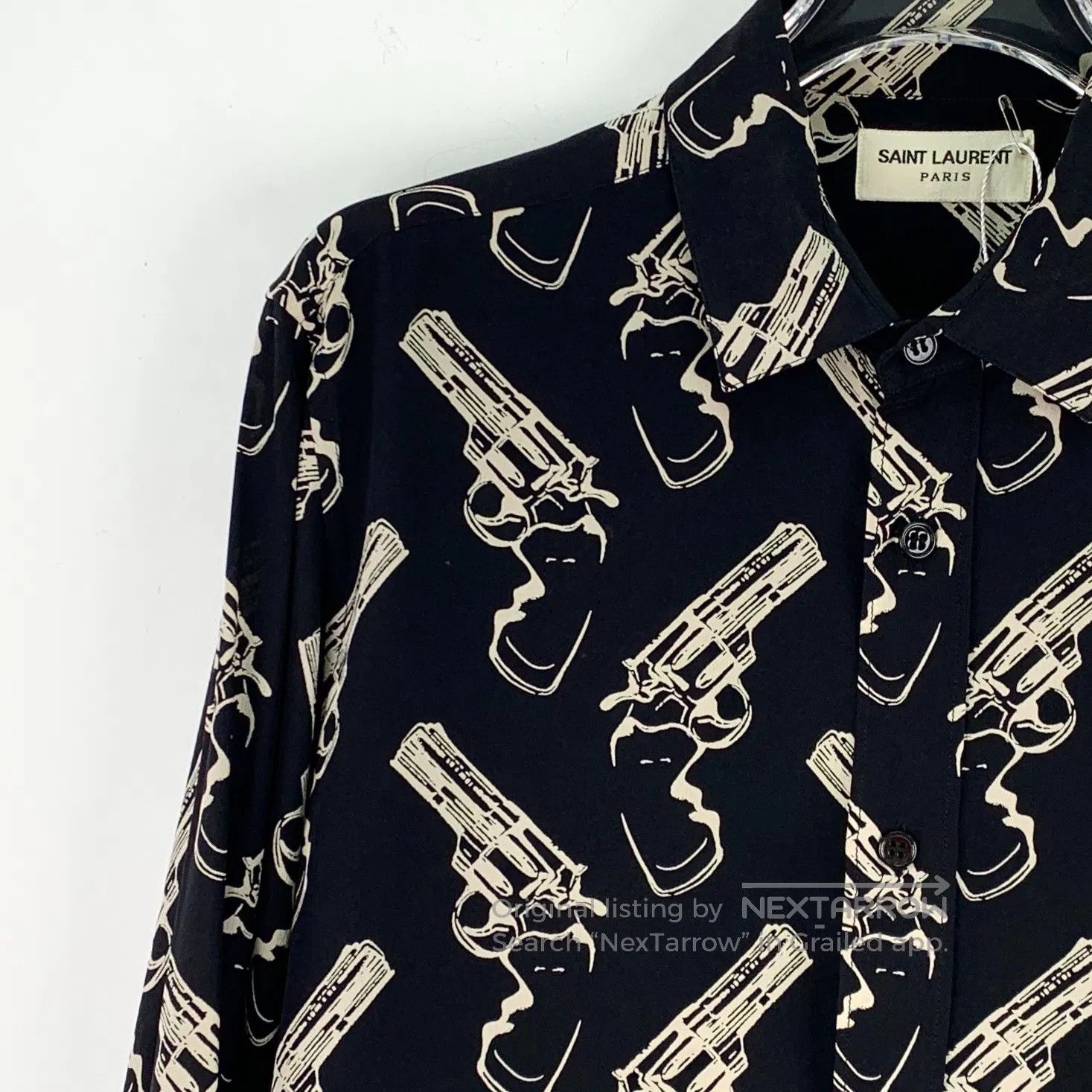 Saint Laurent Paris Saint Laurent Paris Size 37 Black Pistol Printed Silk Reve Size US S / EU 44-46 / 1 - 3 Thumbnail
