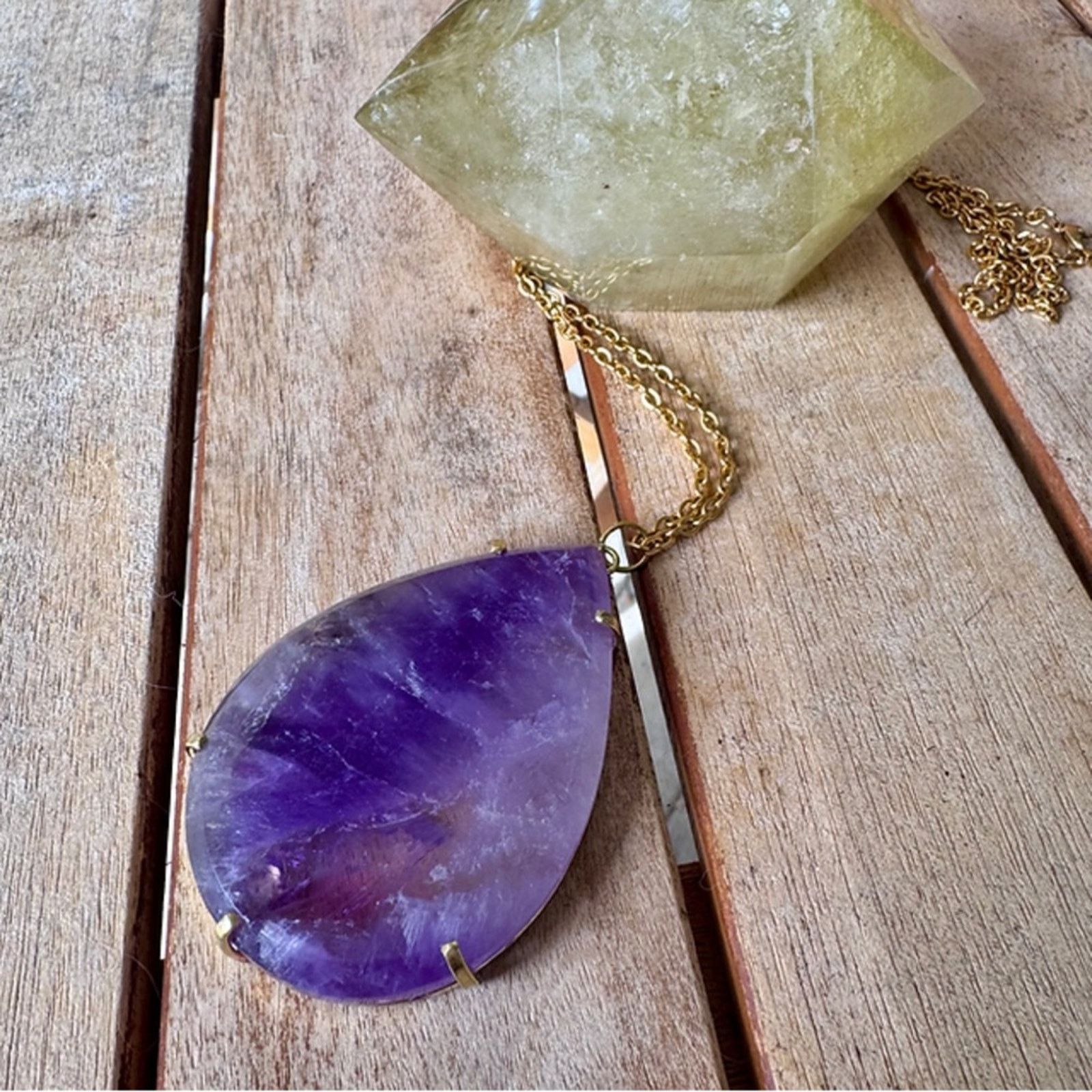 Handmade Amethyst Teardrop Necklace 28” Size ONE SIZE - 1 Thumbnail