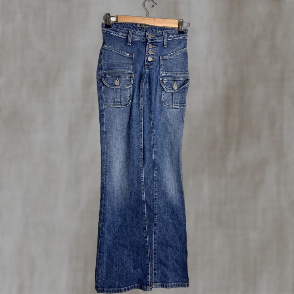 Hudson Hudson Jeans Women Flared Cargo Button Fly Medium Wash Blue 24x31 Size 42" / US 20 - 1 Thumbnail