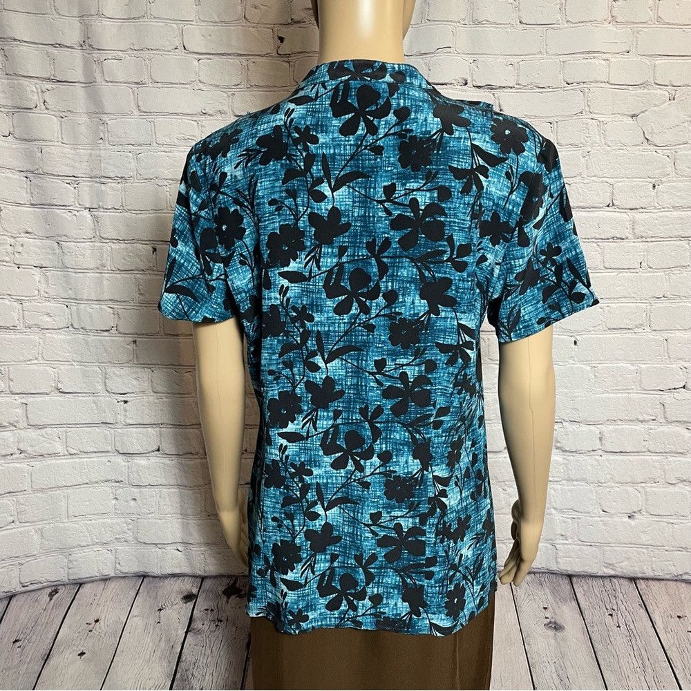 Pendleton Pendleton Silk Blue Black Floral Short Sleeve Blouse Size 1 Size L / US 10 / IT 46 - 4 Thumbnail