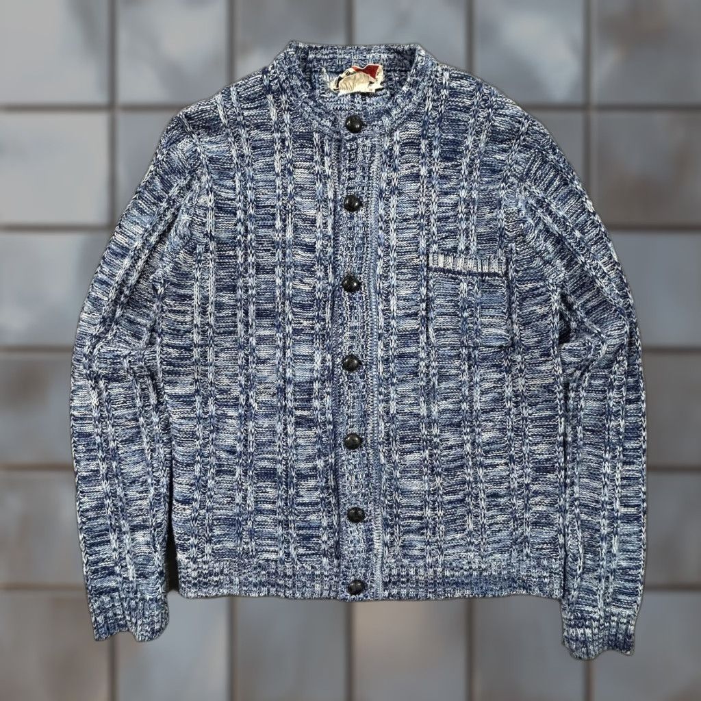 Vintage VINTAGE Braidburn Cardigan Sweater Womens M Blue Mock Neck 50s Button Knit Cable-Knit USA Size M / US 6-8 / IT 42-44 - 1 Thumbnail