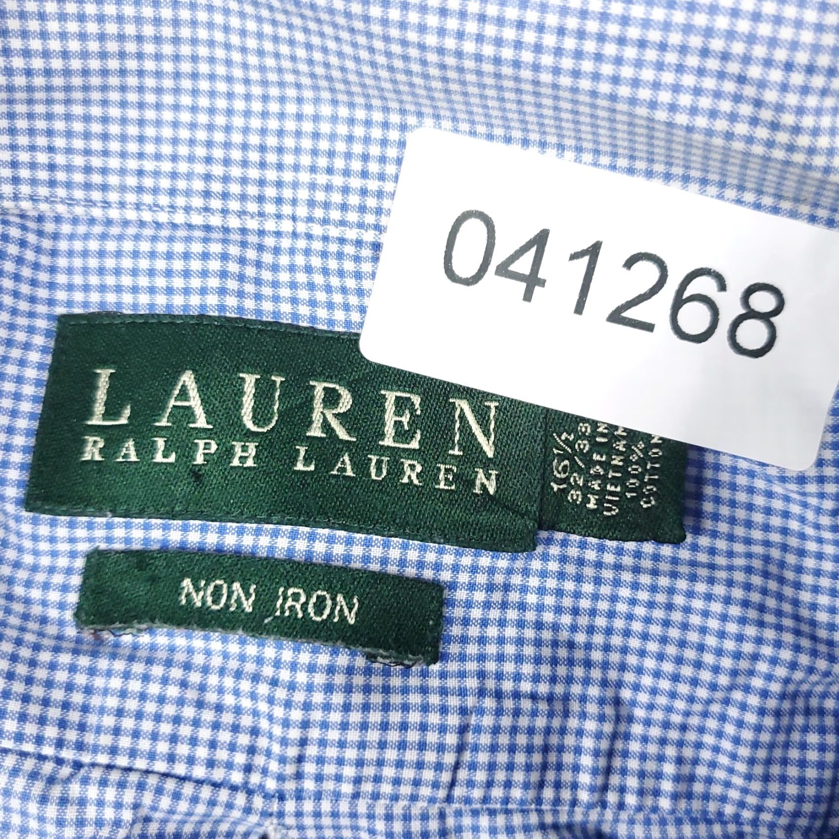 Ralph Lauren VINTAGE Ralph Lauren Shirt Mens 16.5 Blue Check Dress Button Up Long Sleeve Non-Iron Pockets 100% Cotton Regular Adult Mens Size 42R - 8 Thumbnail