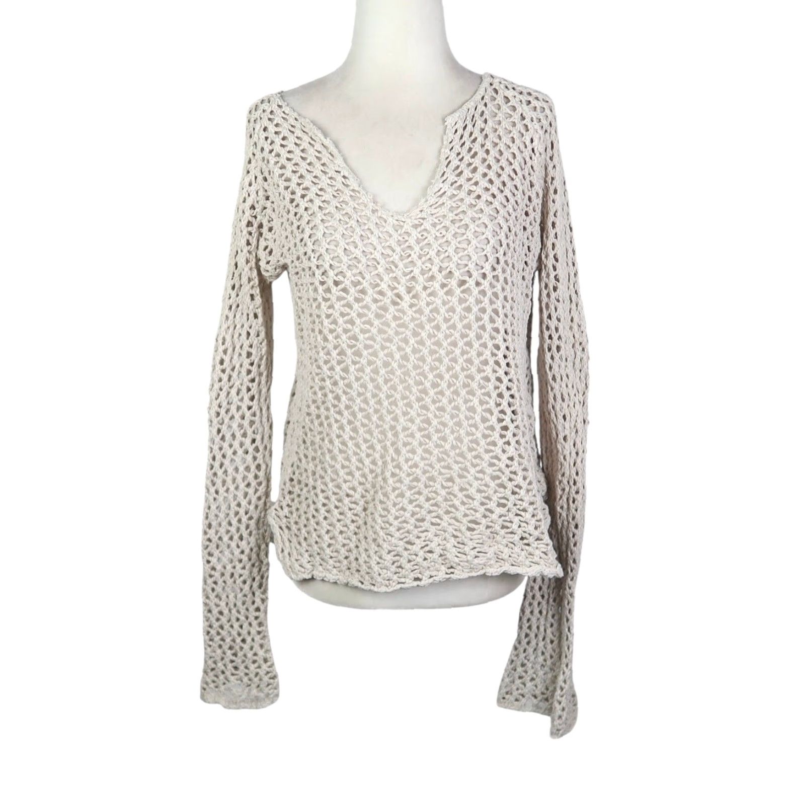 Vintage VINTAGE Xhilaration Cream Crochet Knit Flare Sleeve Sweater L Women Cotton Bohemian Pullover Size L / US 10 / IT 46 - 2 Thumbnail
