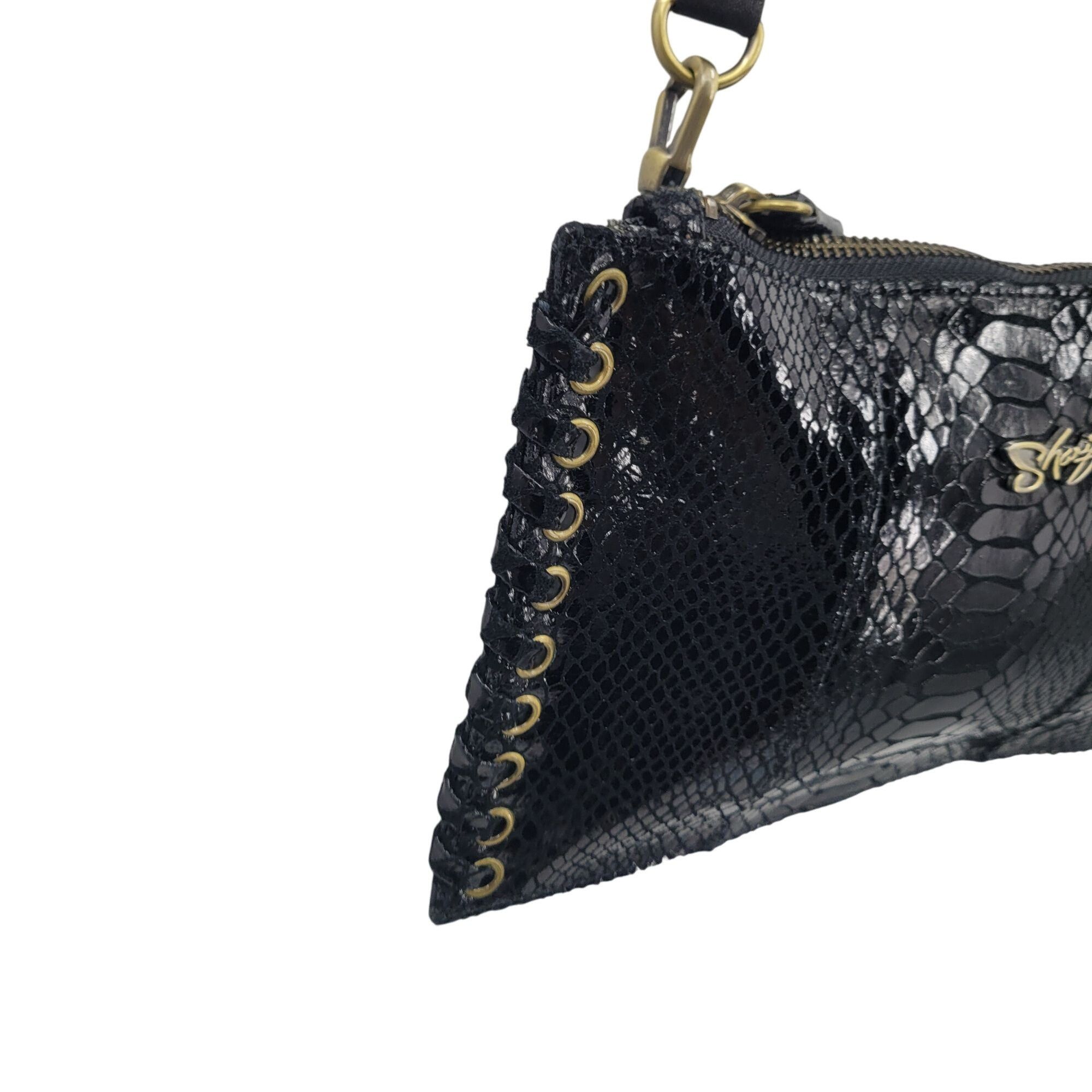Other Y2K Sharif Black Faux Snake Wristlet Clutch Bag Baguette Gro Size ONE SIZE - 6 Thumbnail