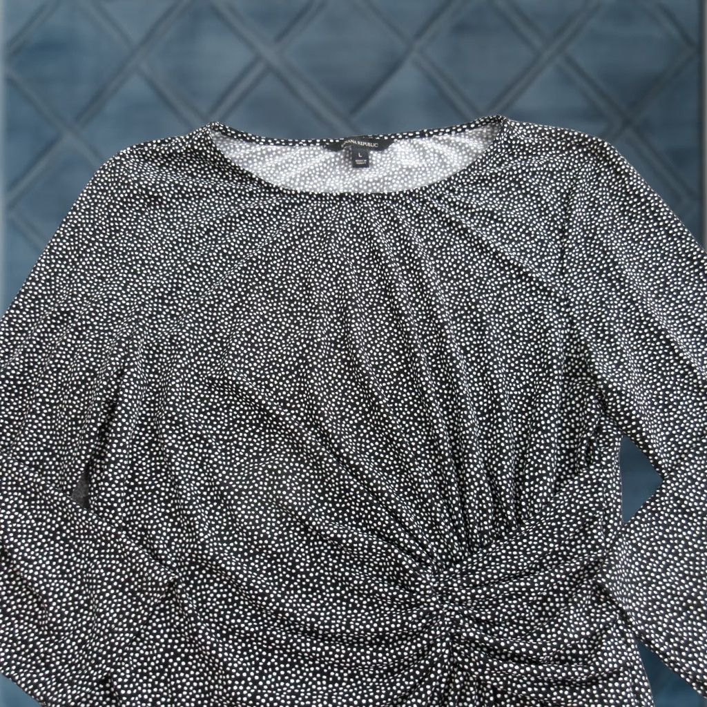 Banana Republic VINTAGE Banana Republic Blouse Womens L Black Polka Dot Ruched Tunic Top 3/4 Sleeve Size L / US 10 / IT 46 - 1 Thumbnail