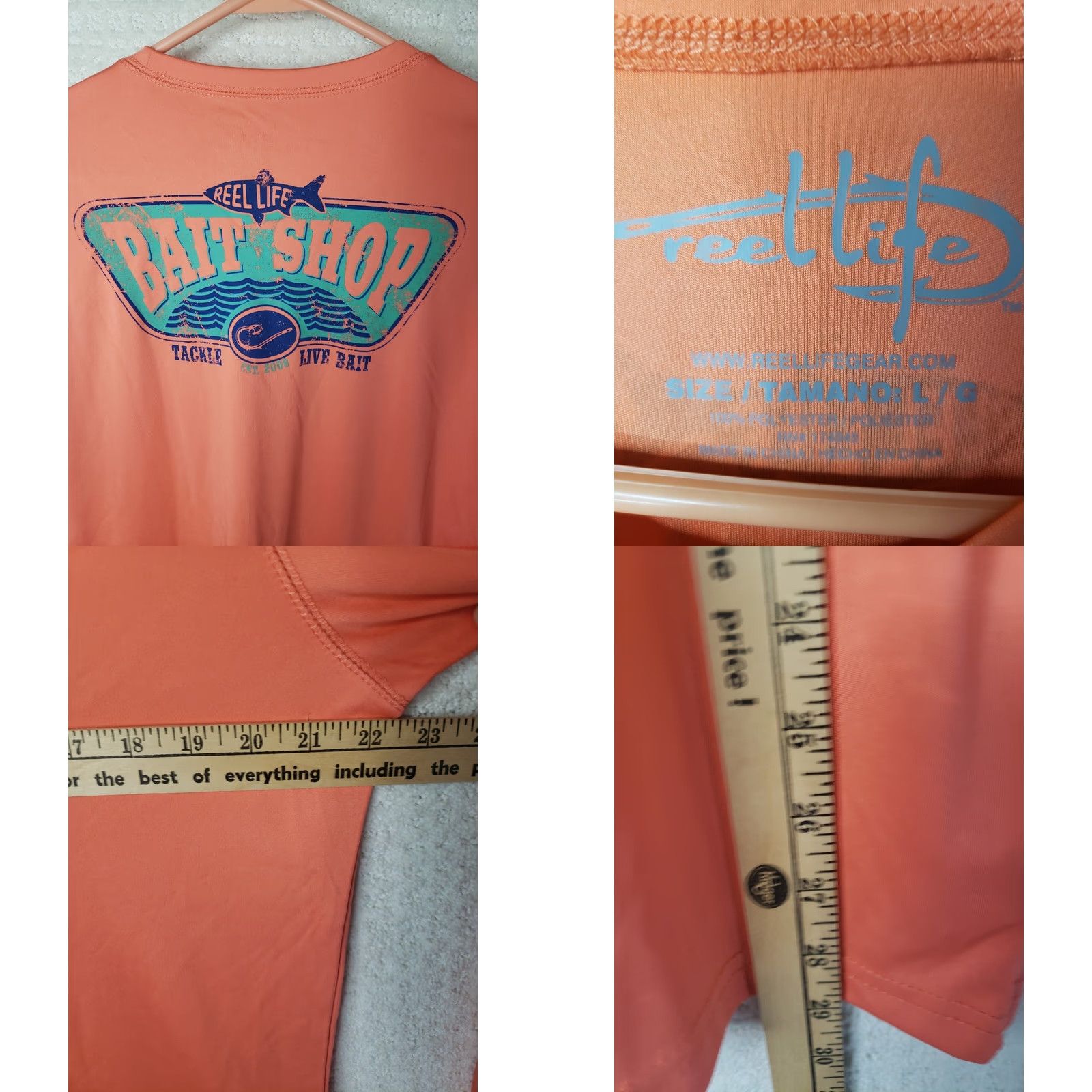 Alife Reel Life Mens Peach Orange Graphic T Shirt Long Sleeve L Fish Logo Back T Shirt Size US L / EU 52-54 / 3 - 8 Thumbnail