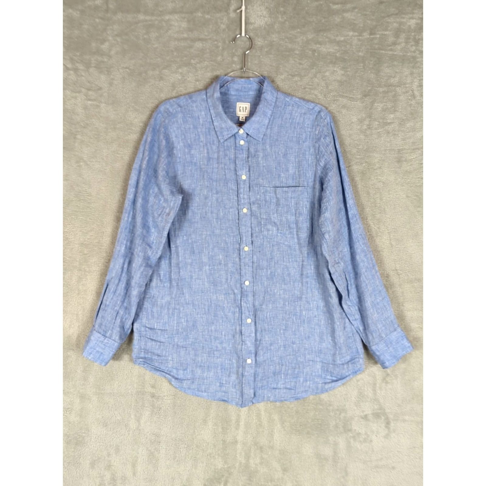 Gap Gap Women’s Blue Linen Button-Up Shirt M Casual Beach Nautical Dressy Everyday Shirt Size M / US 6-8 / IT 42-44 - 2 Thumbnail