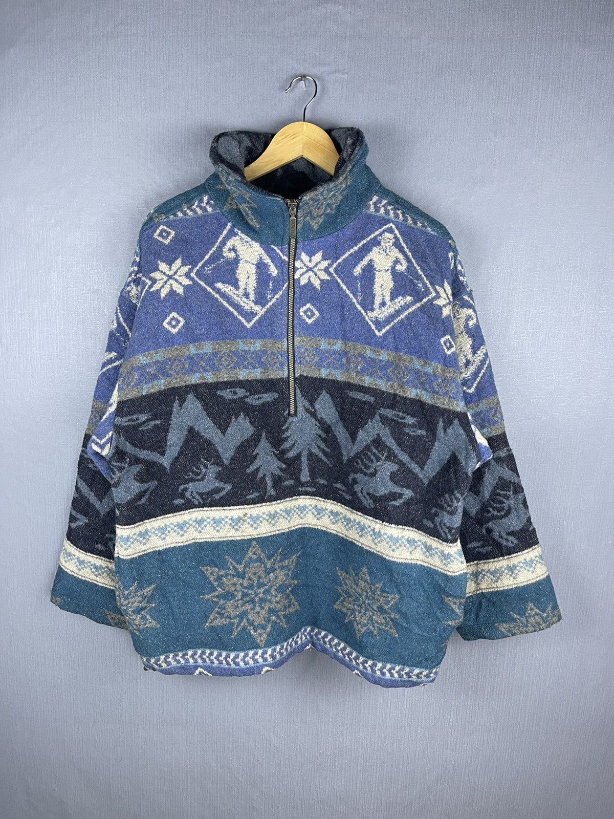 L.L. Bean × Vintage Vintage L.L Bean Portugal Full Printed Ski Motif Half Zipper Size US L / EU 52-54 / 3 - 2 Thumbnail