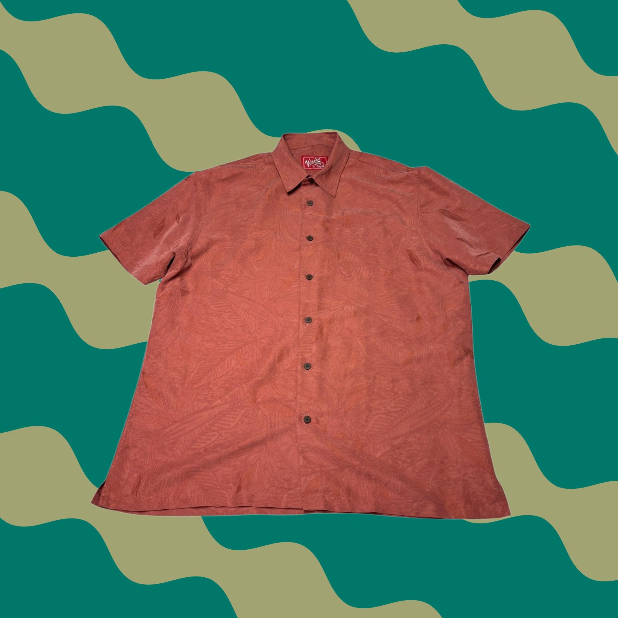 Vintage Woody's Retro Lounge Mens XXL Terracotta Orange Jacquard Leaf Camp Shirt SS Size US XXL / EU 58 / 5 - 1 Thumbnail