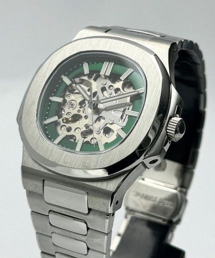 Japanese Brand Seiko Mod Nautilus Green Skeleton Dial Steel Watch NH35 41mm Size ONE SIZE - 4 Thumbnail