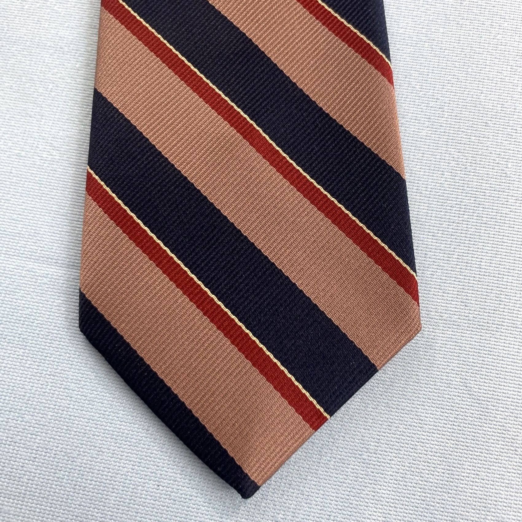Vintage vtg Angelo Correlli Repp Tie Men Brown Blue Red Stripe Italy Capsule 3x56 Cap 60s 70s Adjustable Handmade Polyester Vintage Surrey Mens Size ONE SIZE - 2 Thumbnail