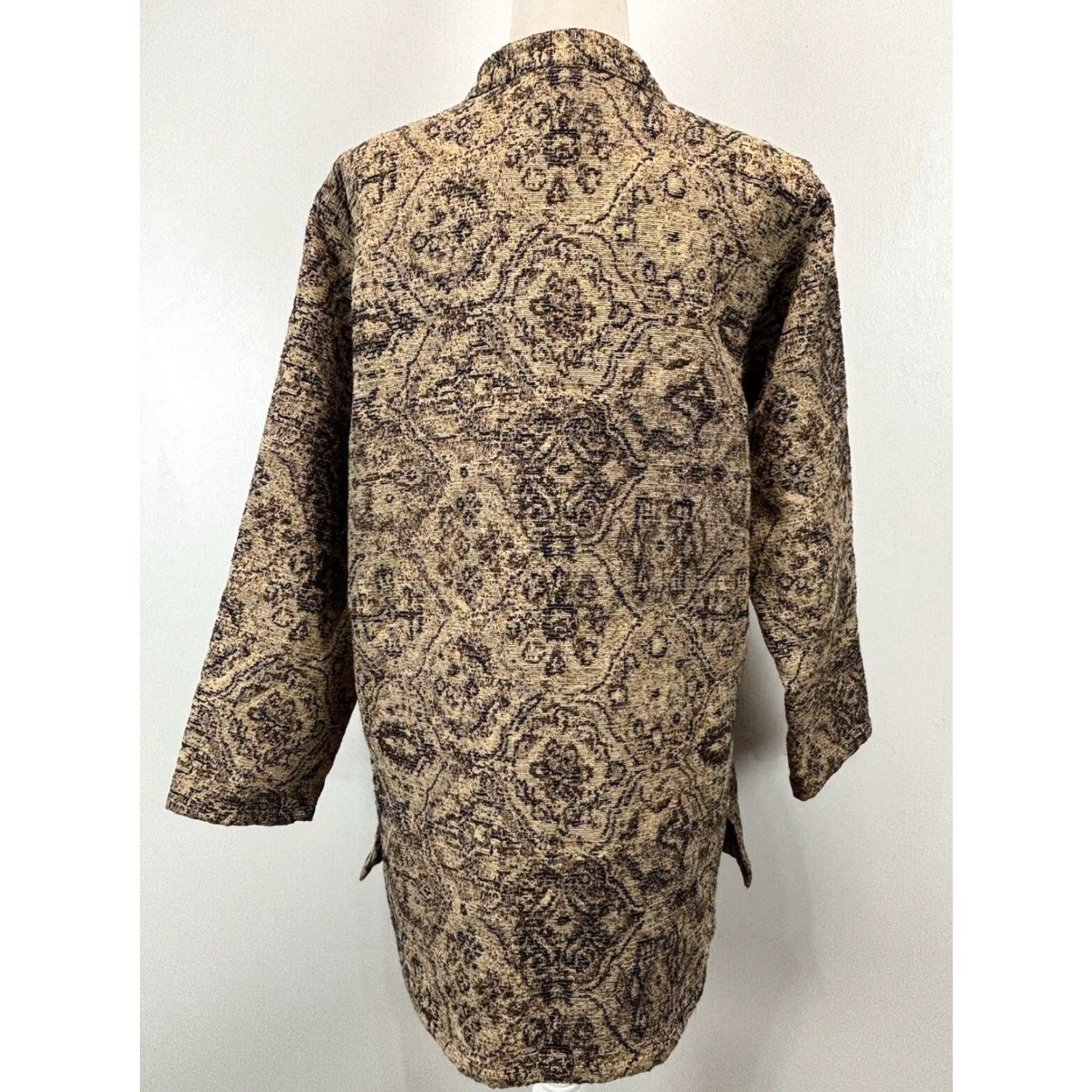 Vintage Chicos Jacket Brown and Black Tapestry Cotton Blend Band Collar Womens Large Size L Regular Size L / US 10 / IT 46 - 3 Thumbnail