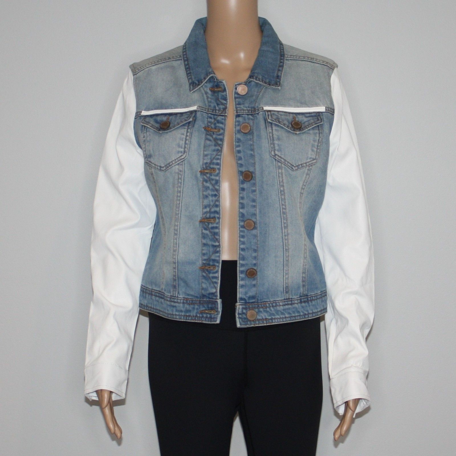 Other Romeo & Juliet Couture Faux Leather Sleeve Denim Jean Jacket Size M / US 6-8 / IT 42-44 - 3 Thumbnail