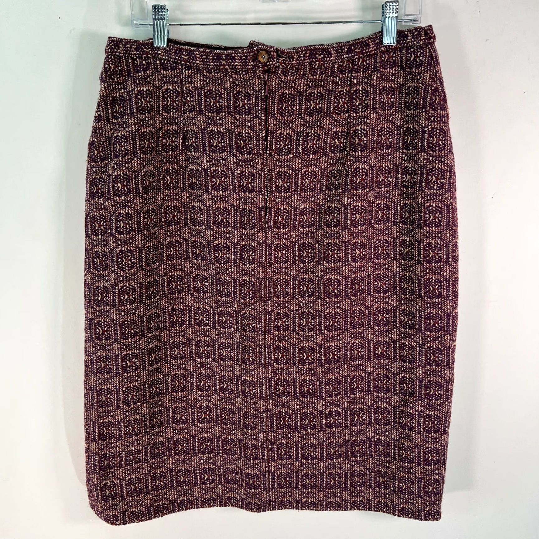 Vintage Wool Pencil Skirt Women Size 14 Purple Geometric Print Size 36" / US 14 / IT 50 - 2 Thumbnail
