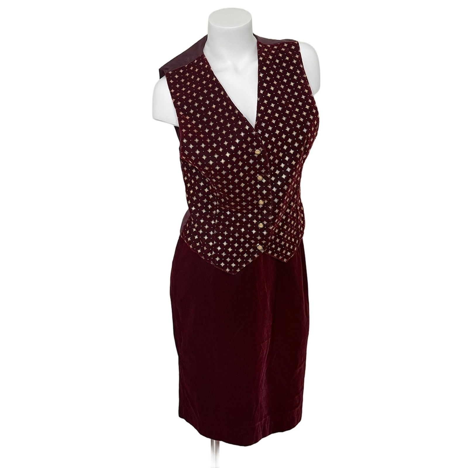 Other Vintage burgundy gold velvet vest norton mcnaughton goth Size S / US 4 / IT 40 - 2 Thumbnail