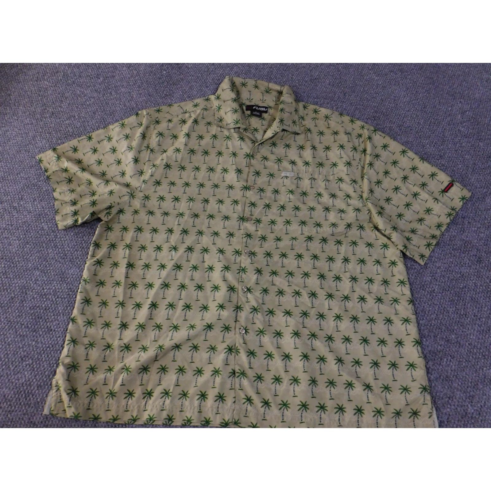 Fubu FUBU Shirt Mens 3XL Beige Green Palm Tree Hawaiian Aloha Button Up Short Sleeve Shirt Size US XXL / EU 58 / 5 - 2 Thumbnail
