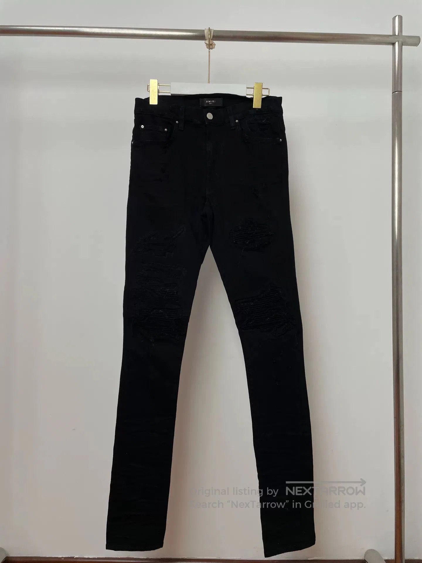 Amiri Amiri Black Distressed Leather Patch Straight. Size US 31 - 1 Thumbnail