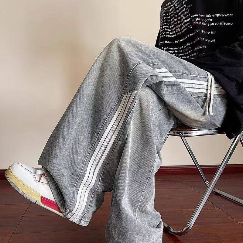Jean Men's casual retro straight striped patchwork jeans y2k Size US 32 / EU 48 - 3 Thumbnail