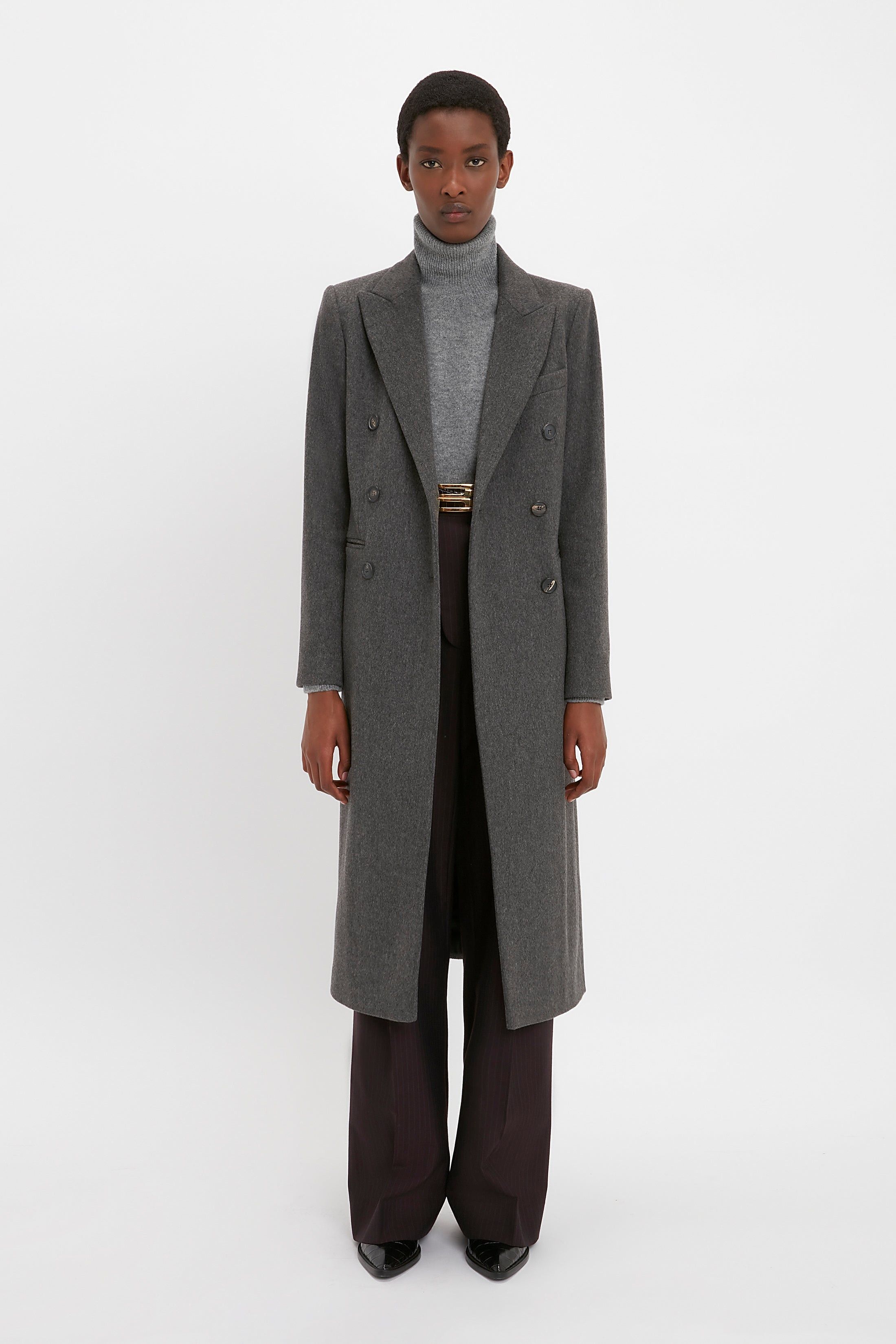 Victoria Beckham o1mle0525 Tailored Slim Coat In Grey Melange Size L / US 10 / IT 46 - 2 Thumbnail