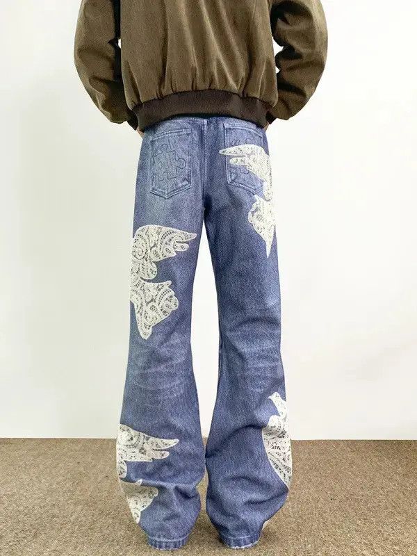 Japanese Brand Retro loose lace patchwork jeans Size US 32 / EU 48 - 4 Thumbnail