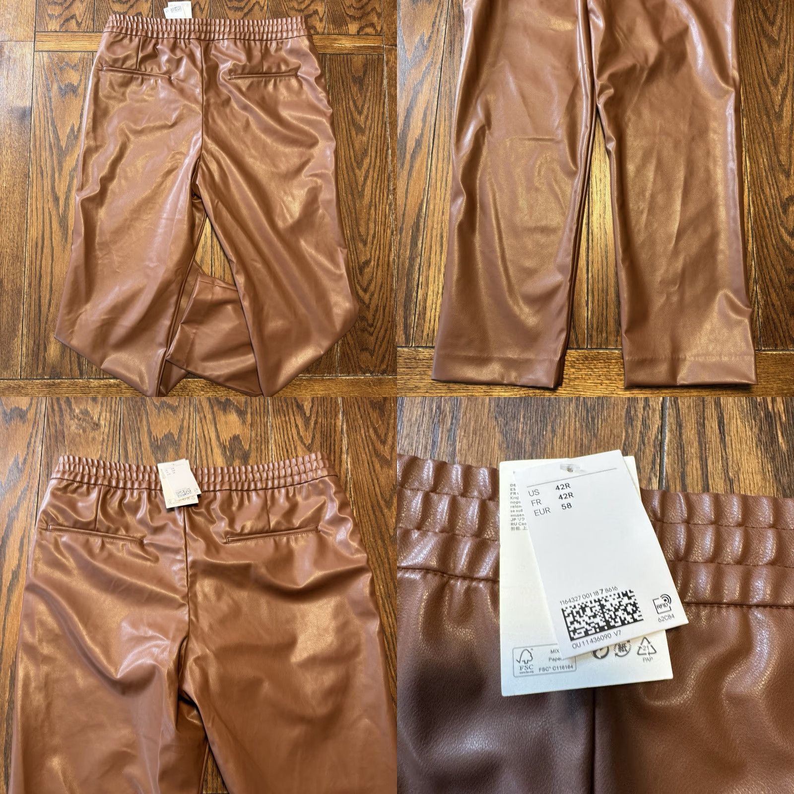 H&M H&M Vegan Leather Pants High Rise Straight Leg Relaxed Fit Brown Size 42 NEW Size 28" / US 6 / IT 42 - 8 Thumbnail