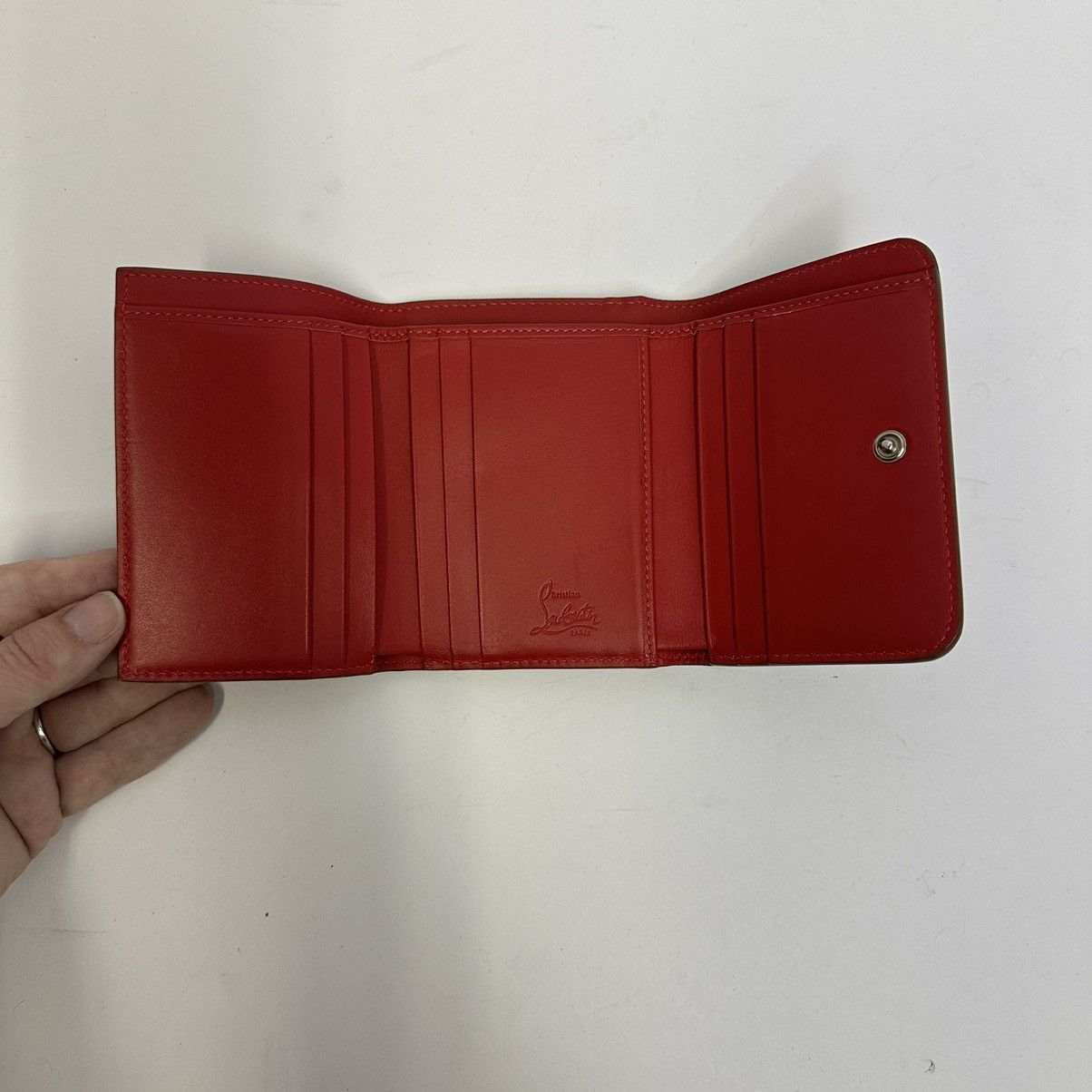 Christian Louboutin Christian Louboutin Spiked Leather Wallet Beige w Red Size ONE SIZE - 2 Thumbnail