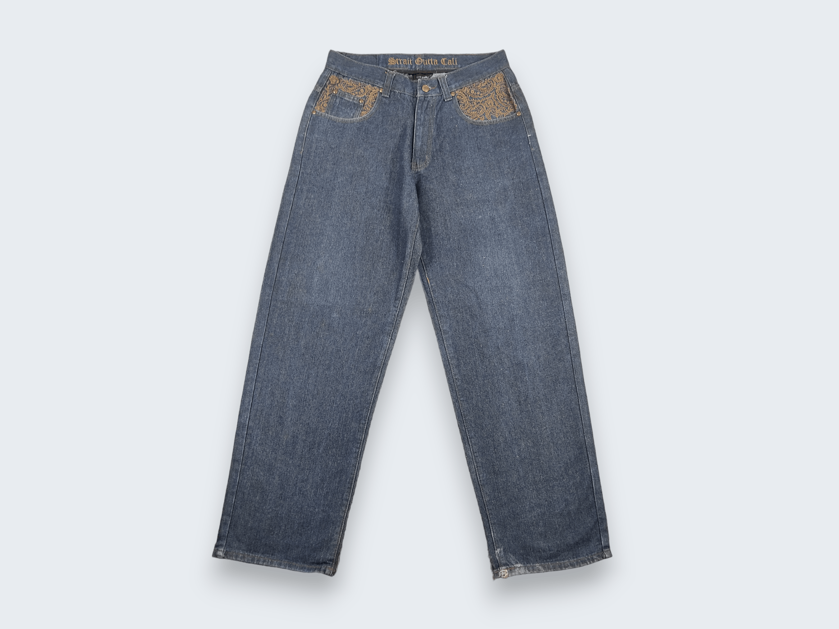 Vintage Vintage Straight Outta Cali Blue Wash Jeans L560 Size US 34 / EU 50 - 1 Thumbnail