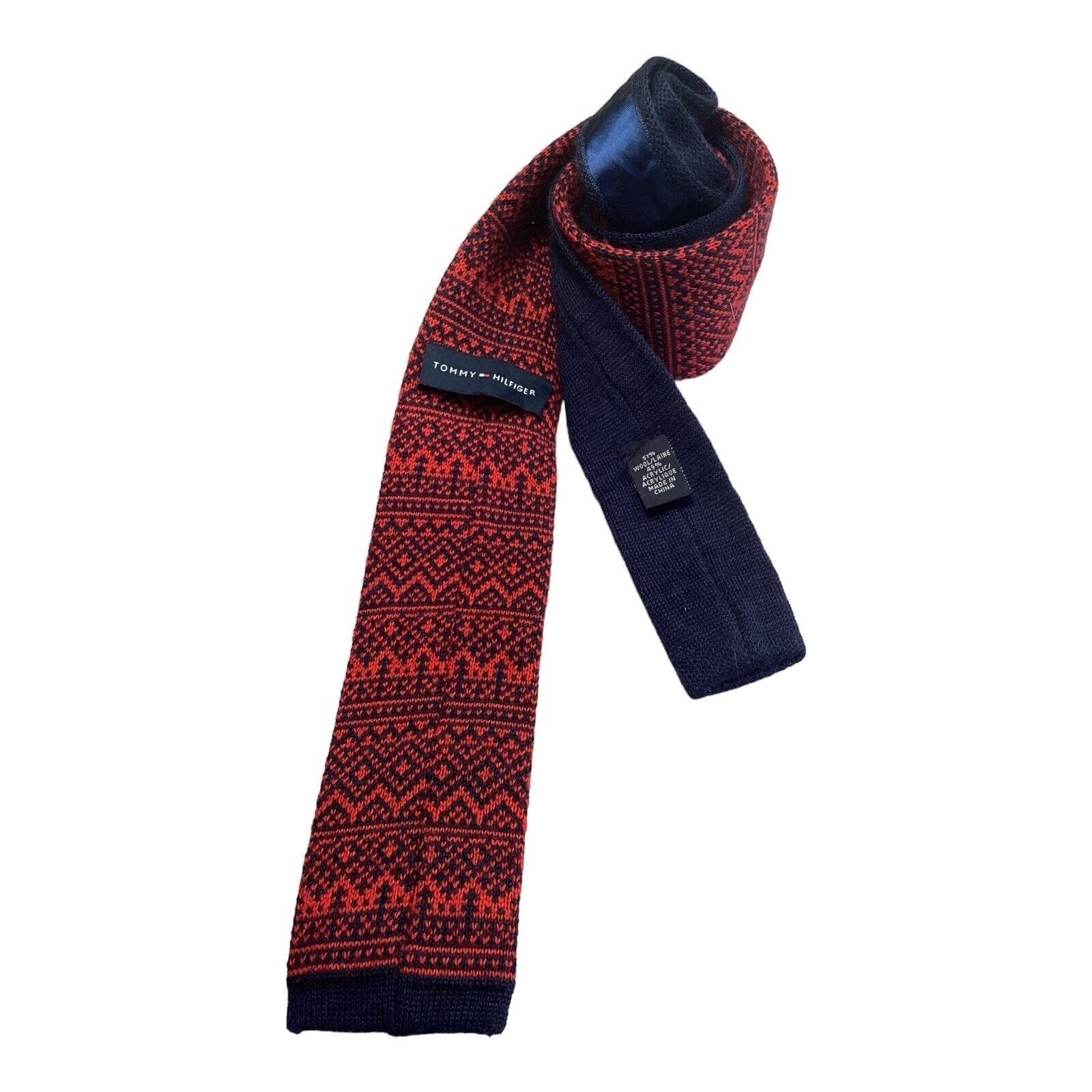 Tommy Hilfiger TOMMY HILFIGER Red Fair Isle Nordic Wool Blend Knit Tie Hand Size ONE SIZE - 2 Thumbnail