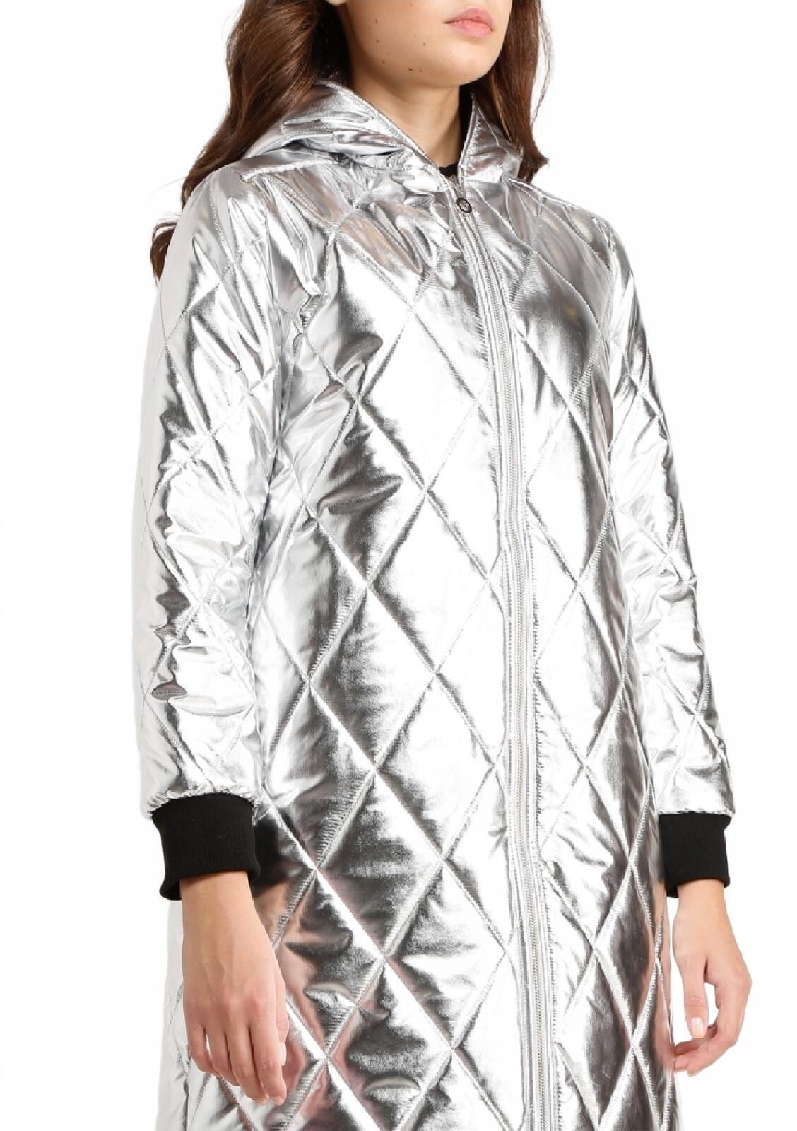 Unknown London Metallic Quilted Long Puffer Coat with Hood, Size 8 Size M / US 6-8 / IT 42-44 - 8 Thumbnail