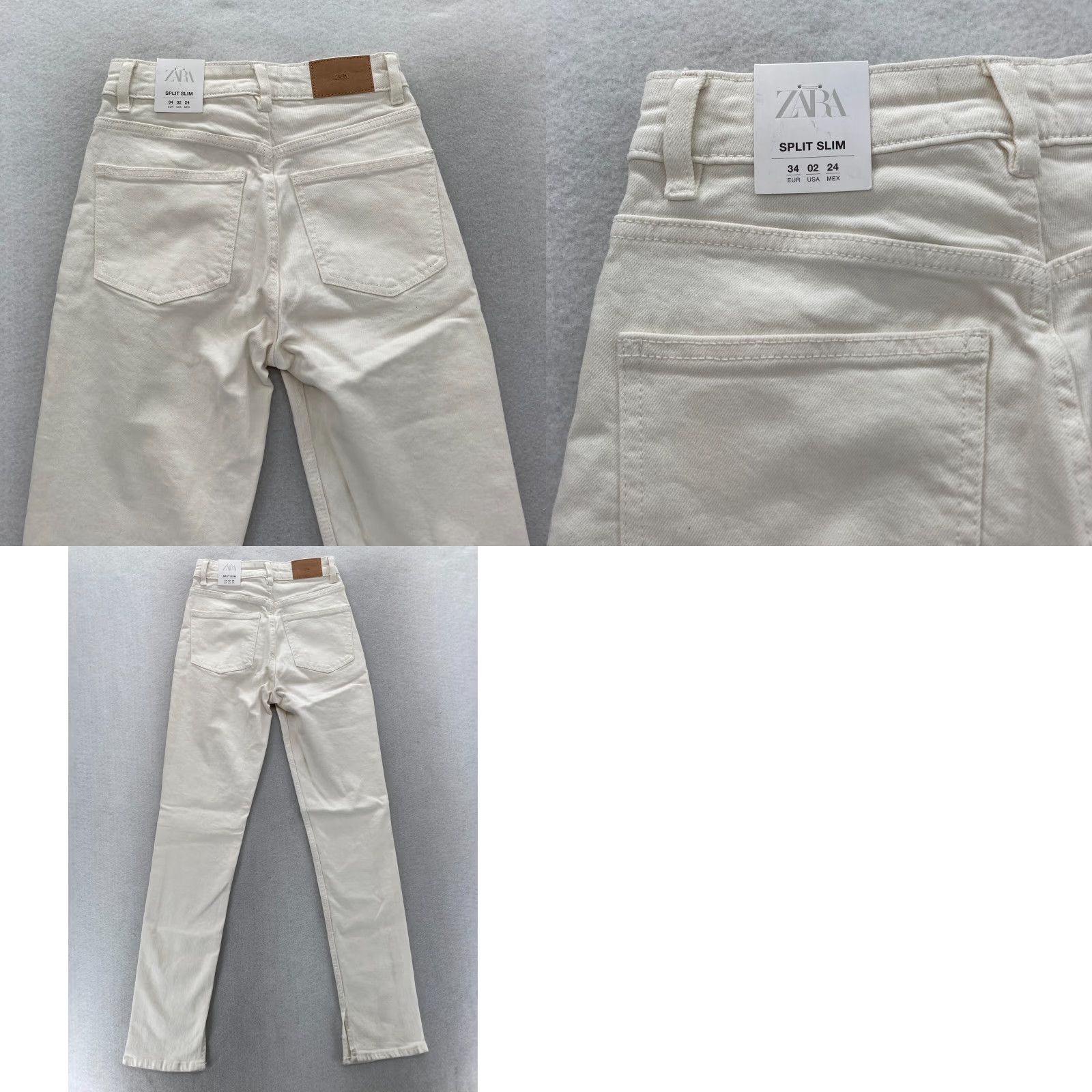 Zara ZARA Jeans Women's 2 Slim Straight High Rise Light Beige Stretch Denim Split Hem 5-Pocket Cotton Spandex Denim Size 26" / US 2 / IT 38 - 9 Thumbnail