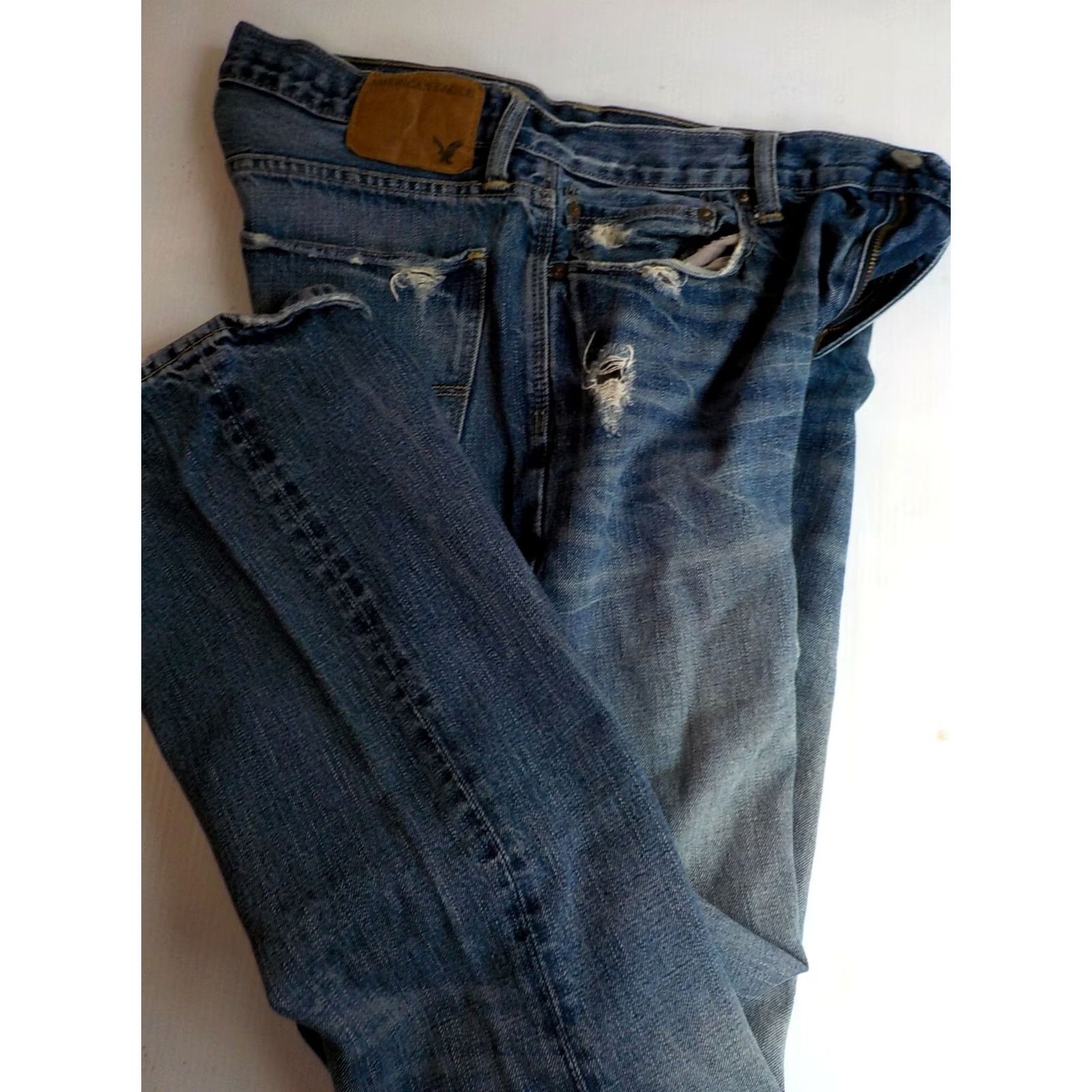 American Eagle Outfitters AMERICAN EAGLE Bootcut Distressed Men's Jeans-Blue-Cotton-SZ 34/33 Jeans Size US 34 / EU 50 - 2 Thumbnail