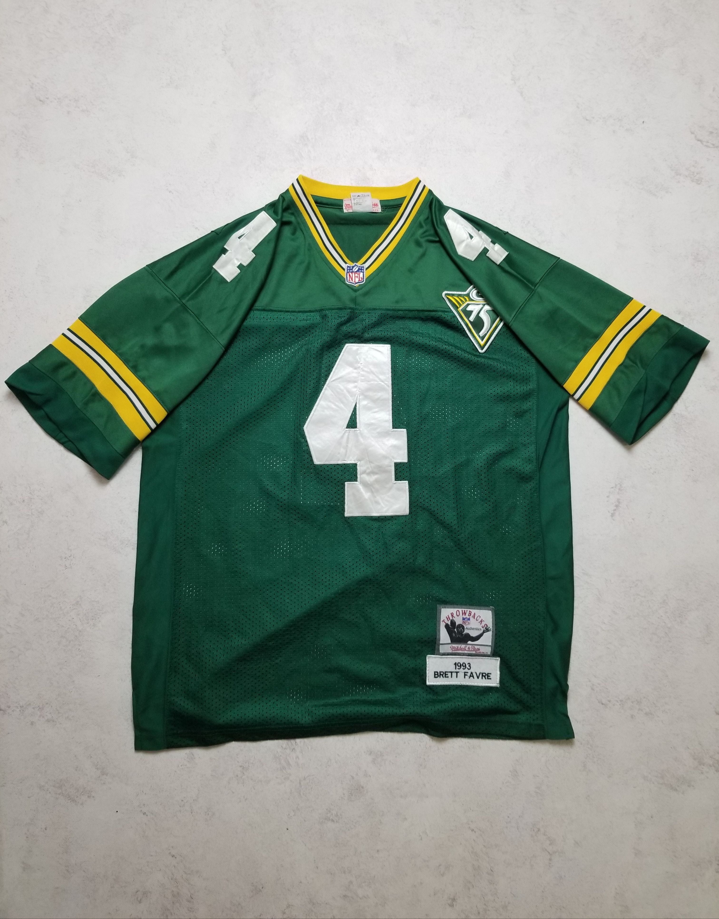 Mitchell & Ness NFL Packers 4 Brett Favre Throwback Jersey 75th Anniv. Patch Size US L / EU 52-54 / 3 - 3 Thumbnail