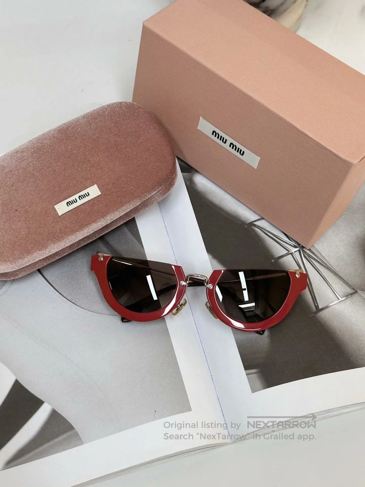 Miu Miu MIUMIU Red Half-Frame Casual Sunglasses. Size ONE SIZE - 1 Thumbnail