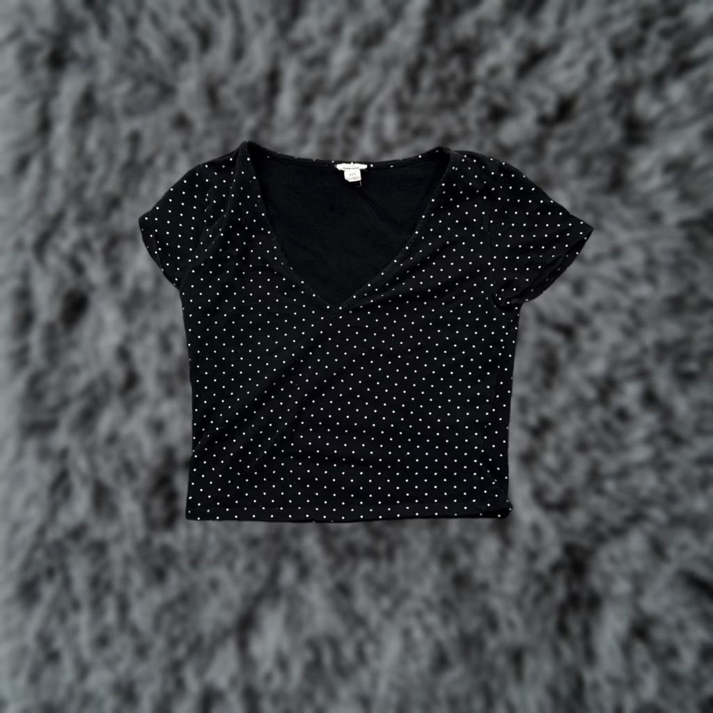 Garage Garage Cropped Top Women S Short Sleeve V-Neck Polka Dot Jersey T-Shirt Retro Y2K Edgy Grunge Minimalist City Outdoor 95% Cotton 5% Spandex Size S / US 4 / IT 40 - 1 Thumbnail